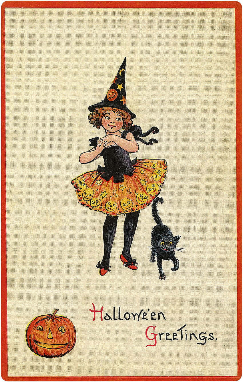 Cute Witchy Girl, black cat, starry hat, HD Phone Wallpaper