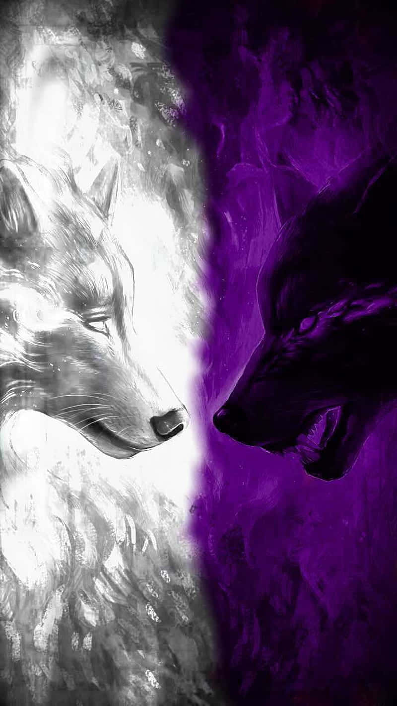 cute wolves, white and gray, deep purple, HD Phone Wallpaper