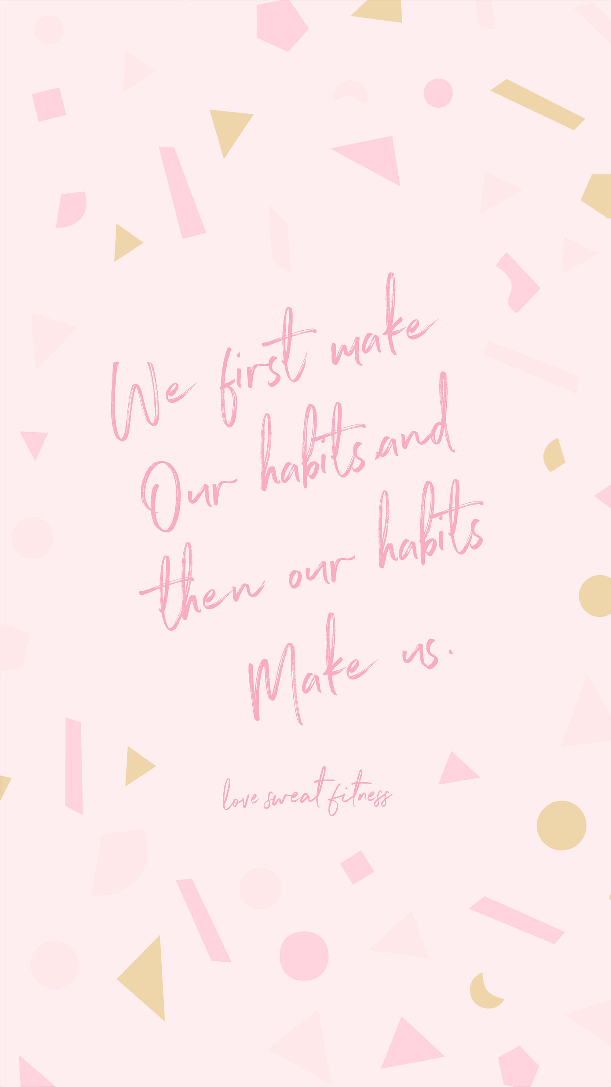cute workout, pink background, gold confetti, 2K Phone Wallpaper