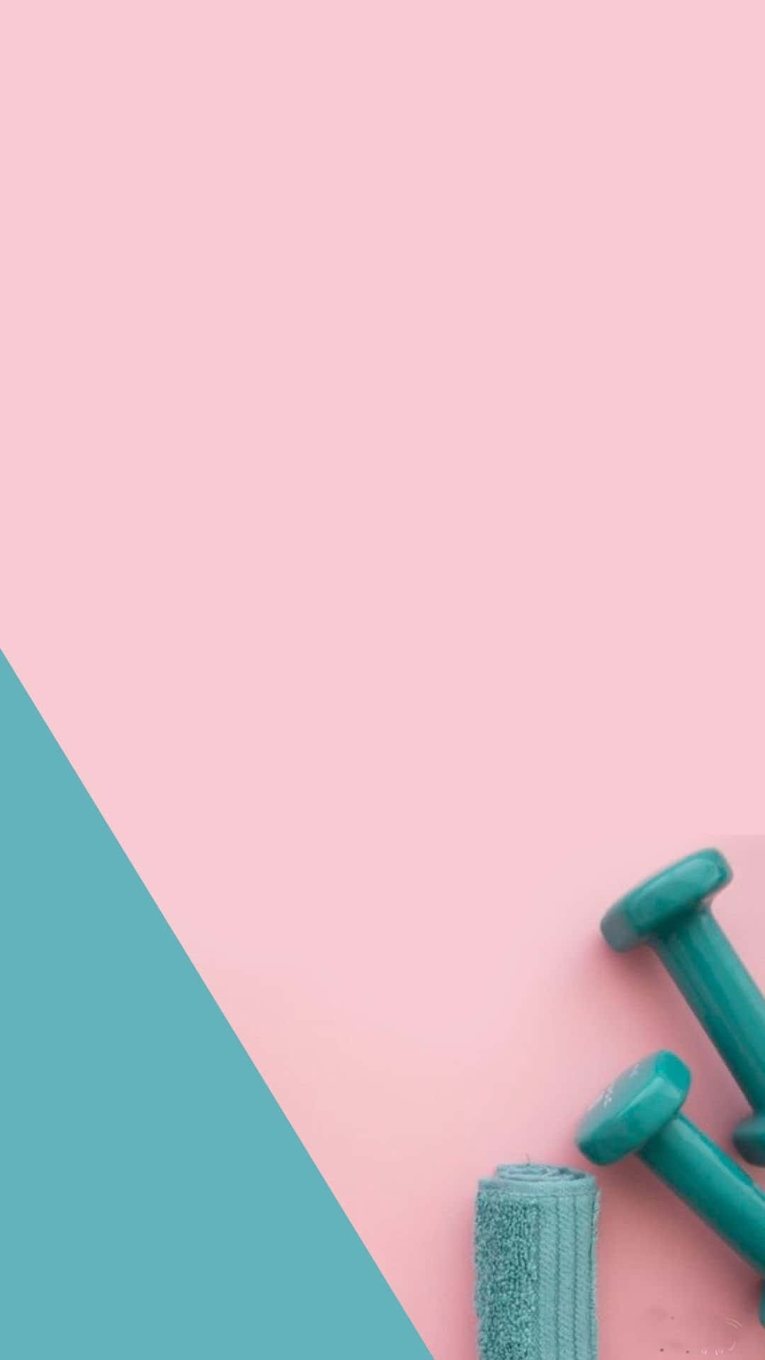 teal dumbbells, pastel pink and teal geometric background, rolled towel, Full HD Phone Wallpaper