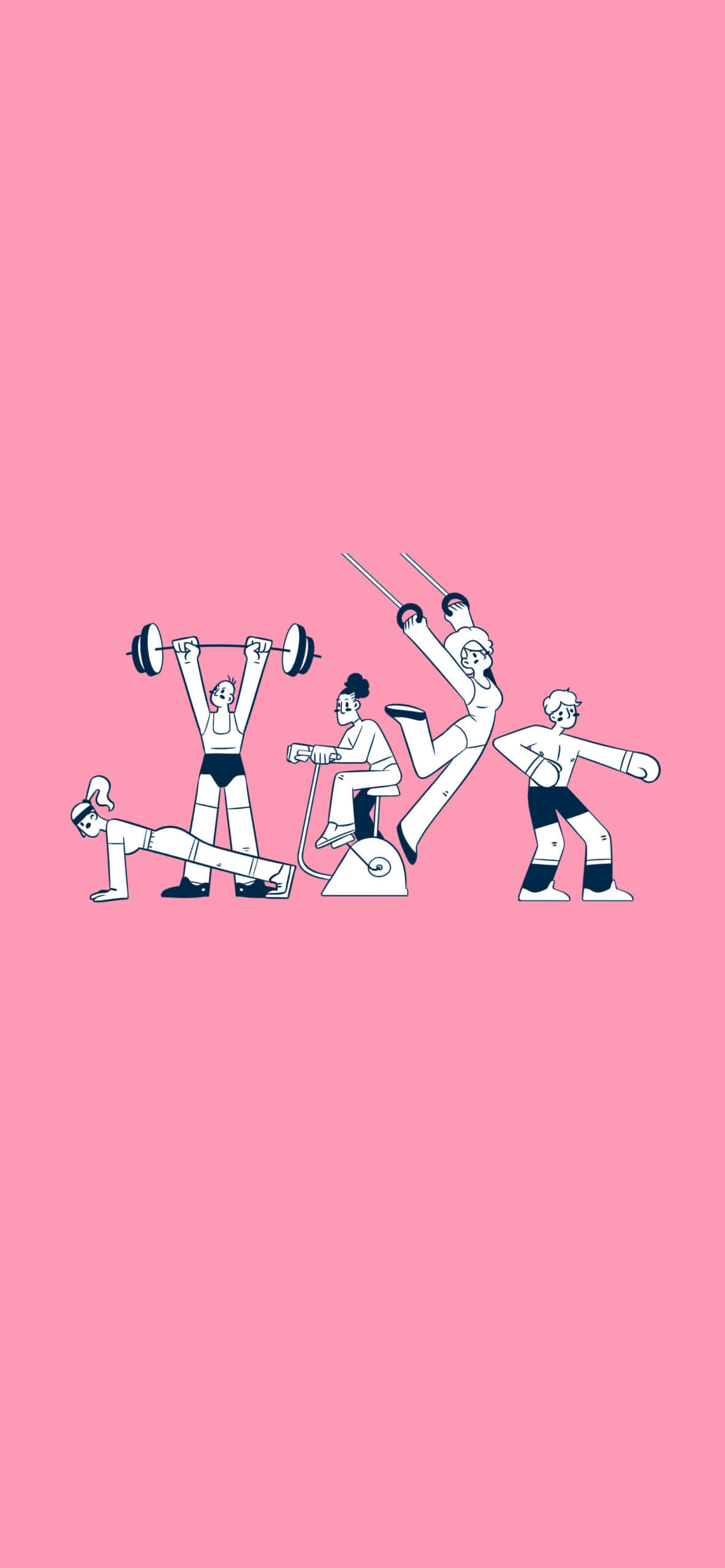 retro style, white figures, fitness activities, 2K Phone Wallpaper