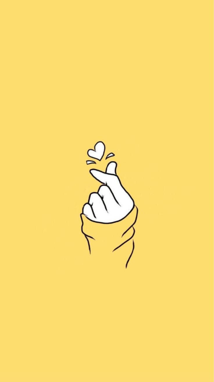 Cute Yellow Aesthetic, minimalist line drawing, hand making a heart gesture, HD Phone Wallpaper