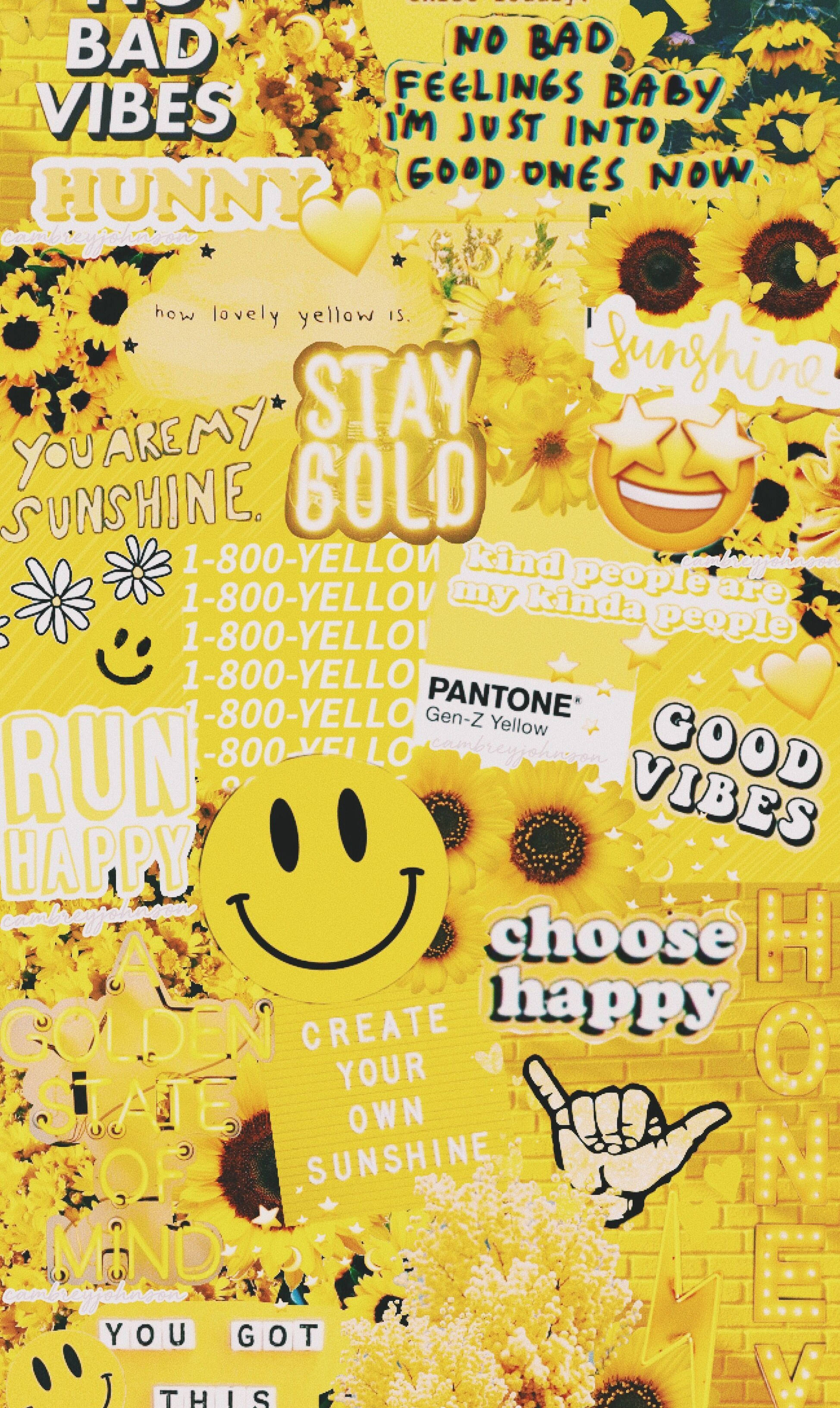Cute Yellow Aesthetic, sunflowers, smiley faces, 2K Phone Wallpaper