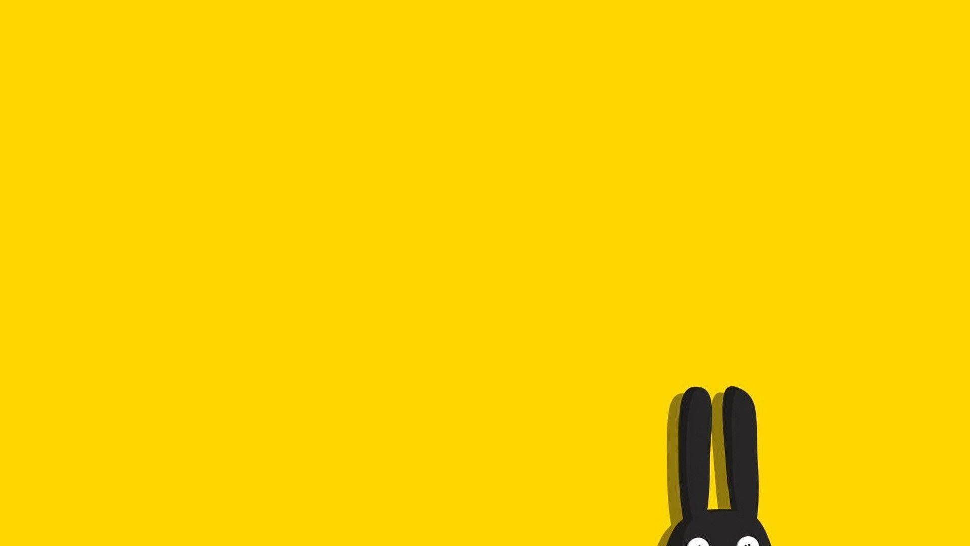 minimalist, black rabbit, solid yellow background, Full HD Desktop Wallpaper