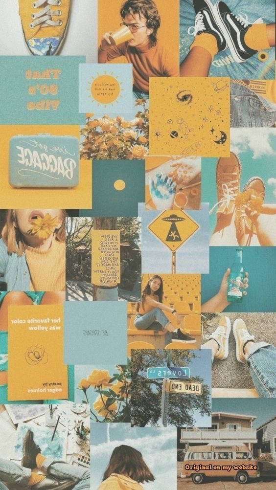 cute yellow aesthetic, teal yellow and orange backdrop, sneakers, SD Phone Wallpaper