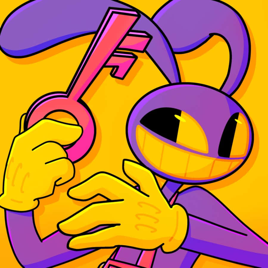 purple cartoon character, bunny ears, glowing pink key, SD Desktop Wallpaper