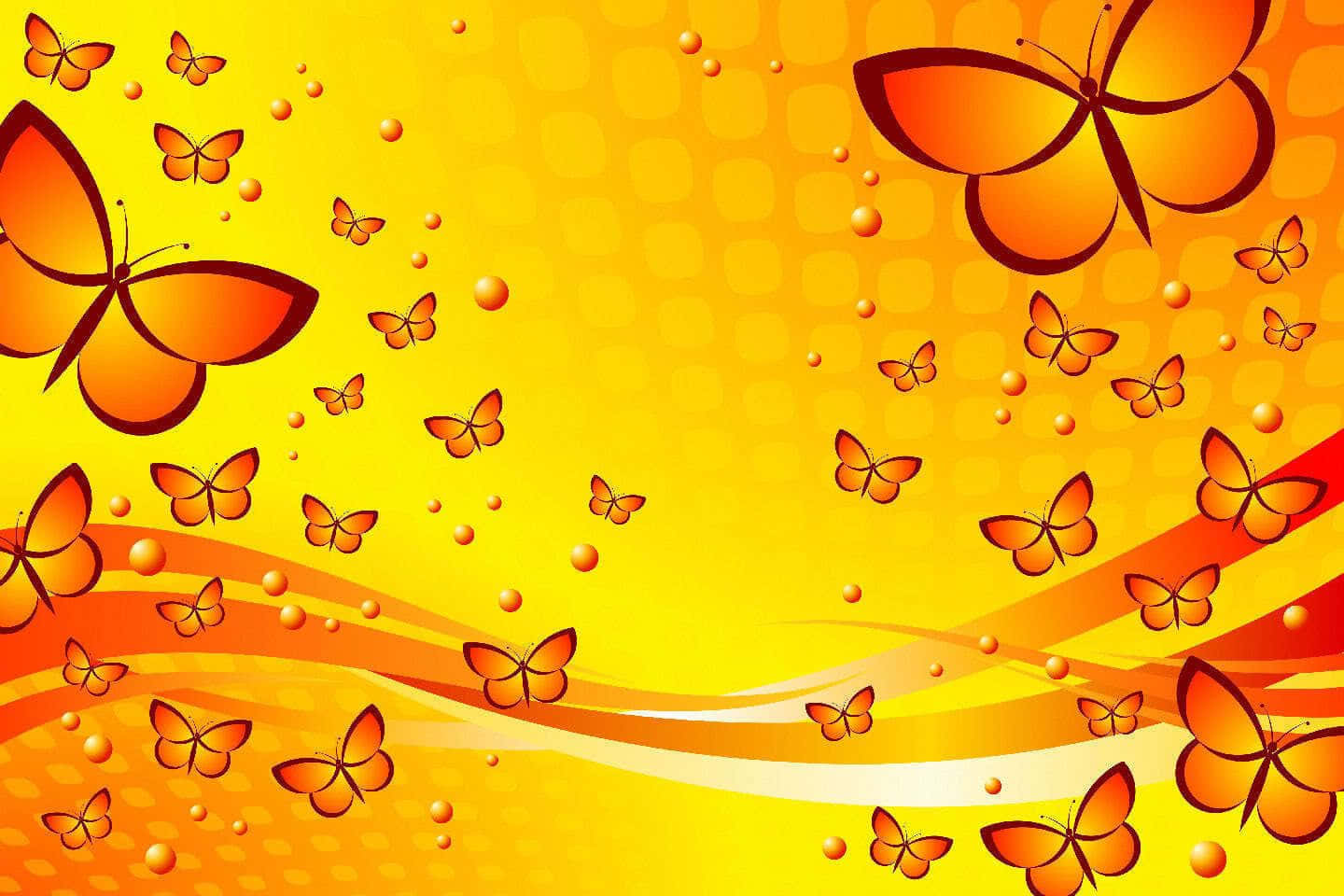 vibrant yellow butterflies, dynamic gradient background, flowing ribbons, HD Desktop Wallpaper