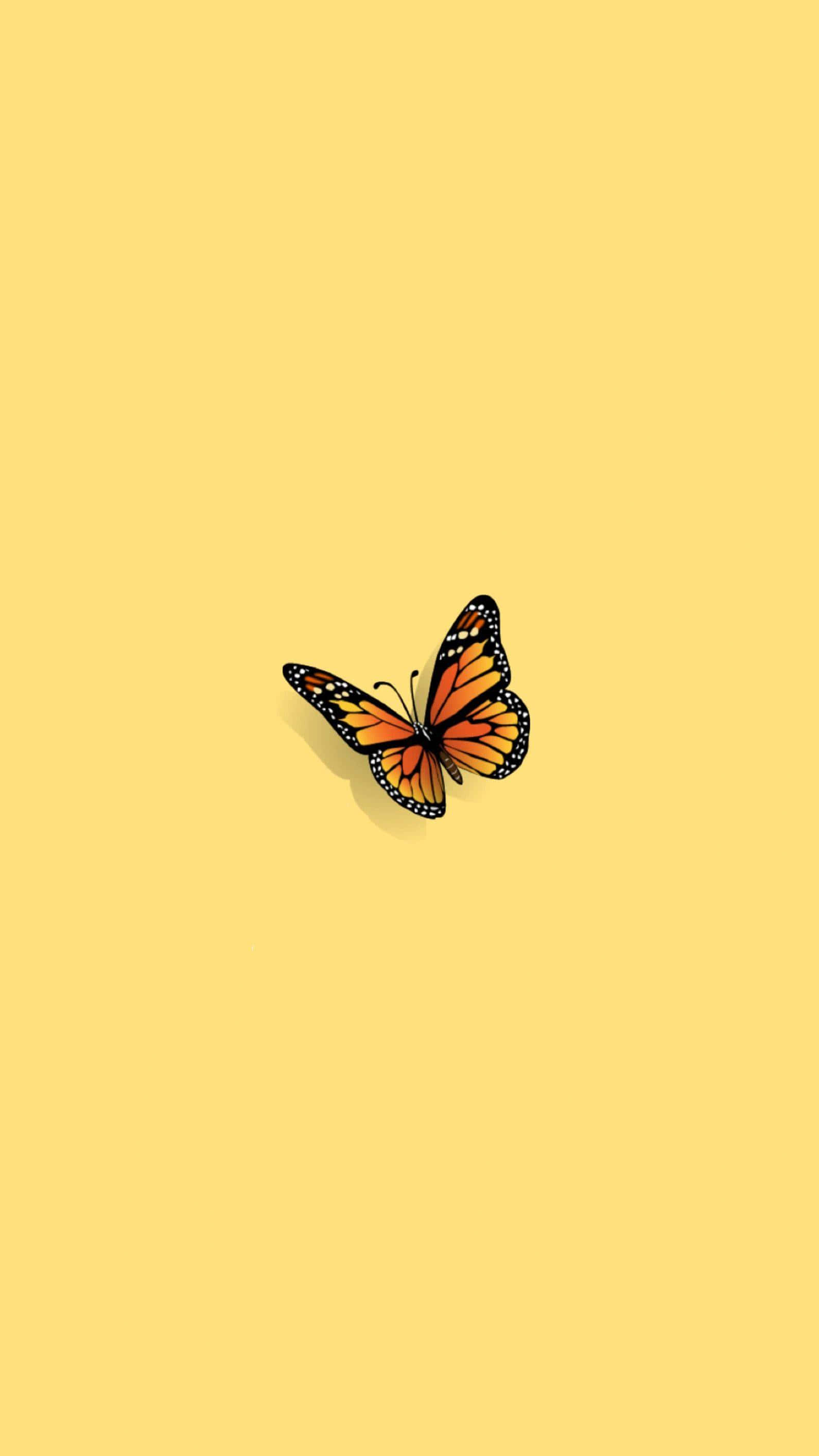 monarch butterfly, orange and black wings, solid pale yellow background, 2K Phone Wallpaper