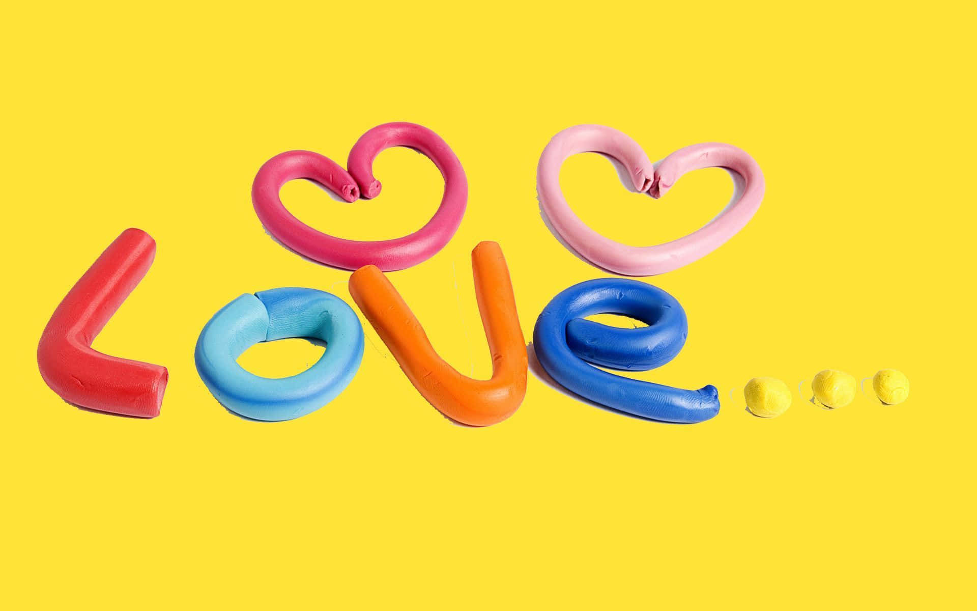 cute yellow desktop wallpaper, vibrant colorful clay letters, love, Full HD Desktop Wallpaper