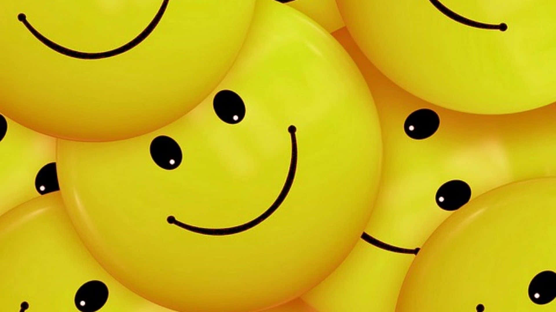 glossy yellow smiley face balloons, black curved smiles, dot eyes, Full HD Desktop Wallpaper