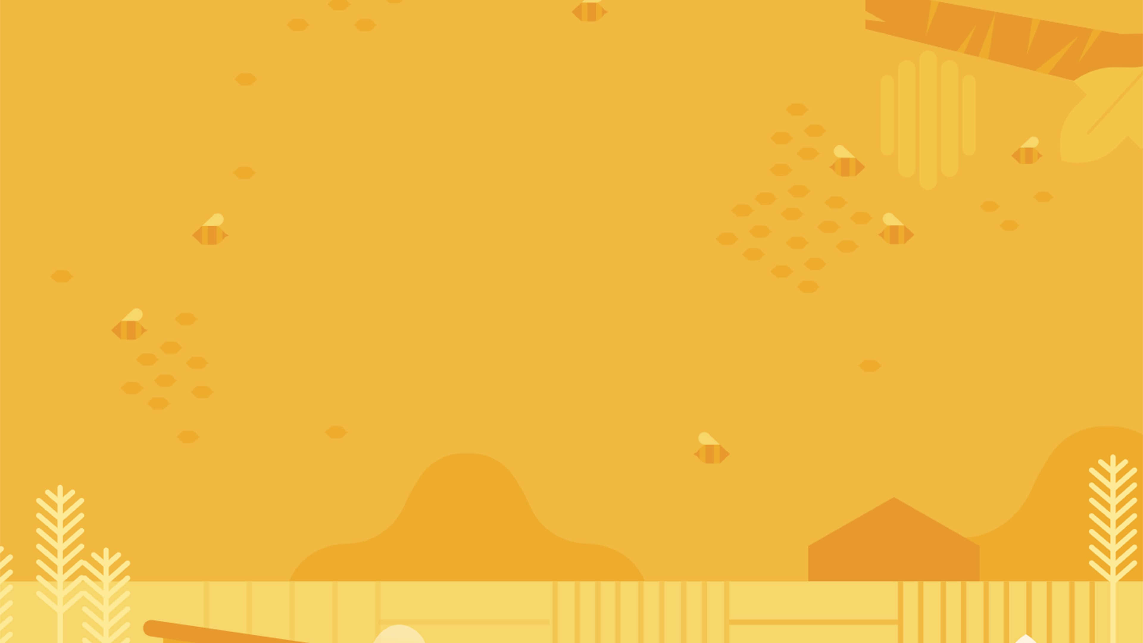 golden-yellow, abstract landscape, stylized bees, 4K Desktop Wallpaper