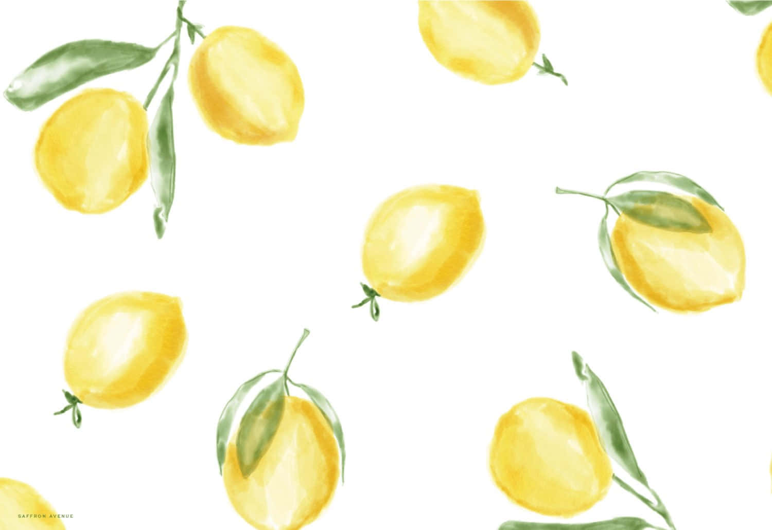 bright yellow lemons, green leaves, watercolor pattern, HD Desktop Wallpaper