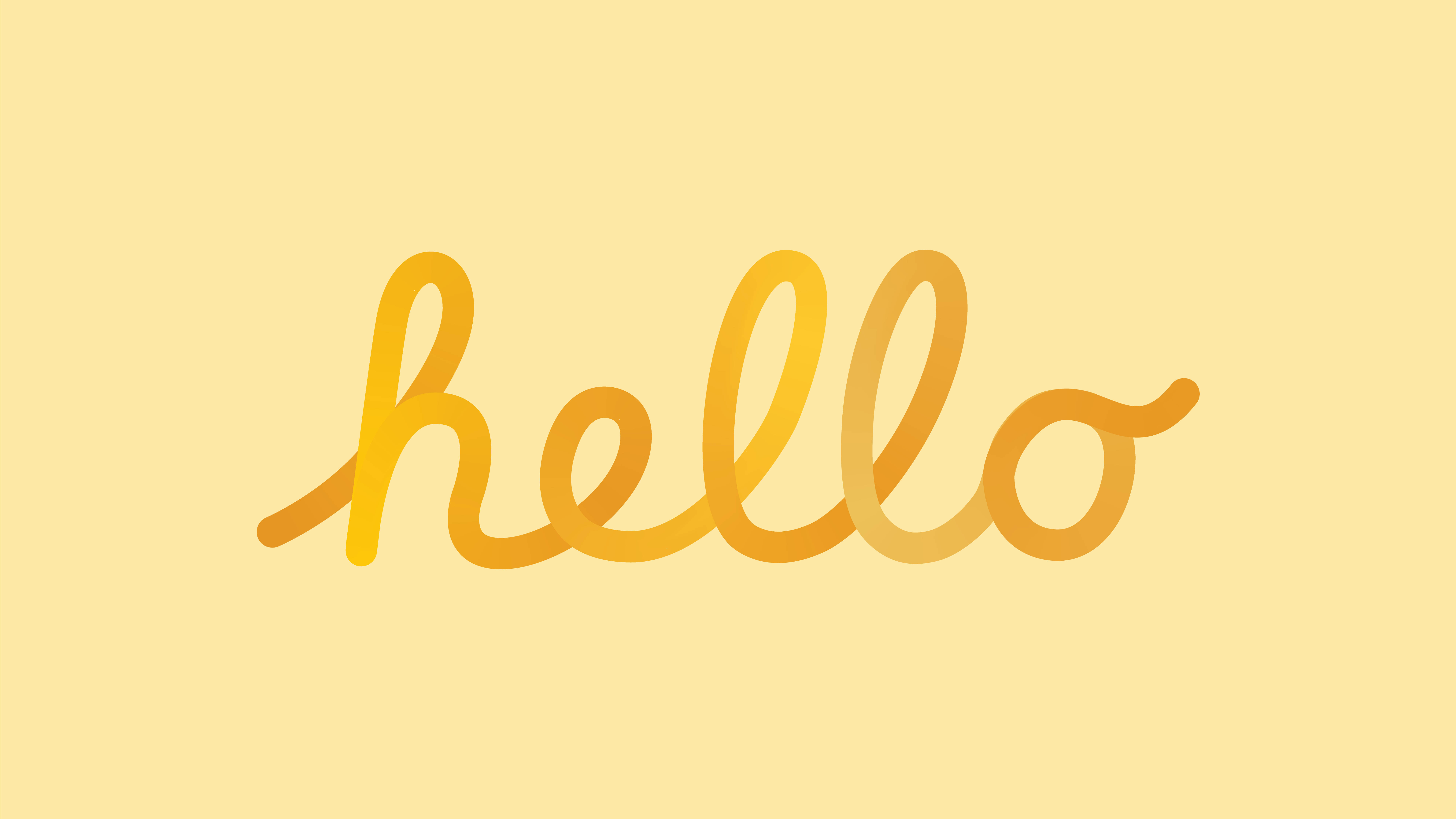 yellow aesthetic laptop, hello script, flowing golden-yellow script, 5K Desktop Wallpaper
