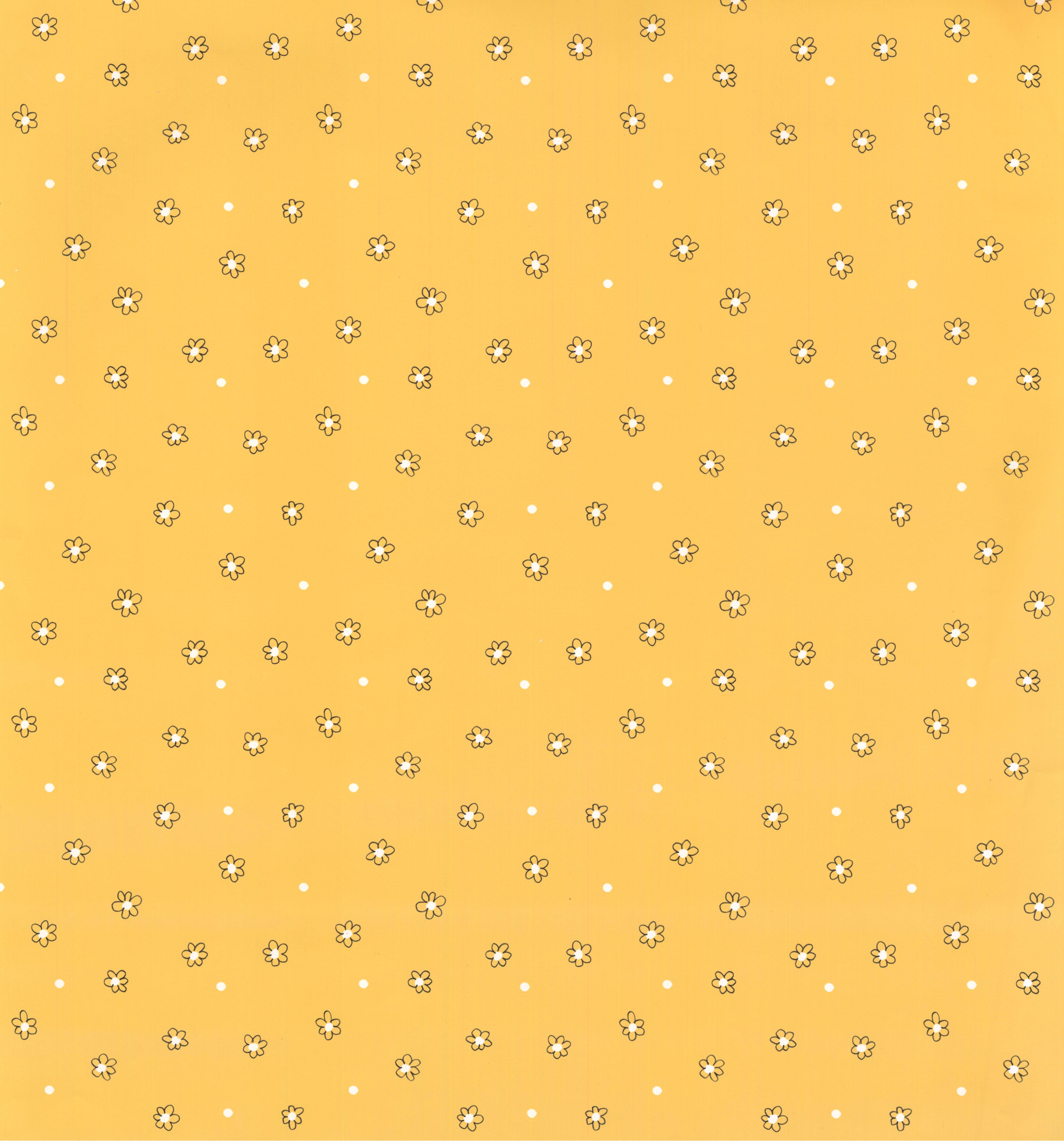 Cute Yellow Flower Graphic Pattern, yellow background, tiny white outlined flowers, 5K Phone Wallpaper