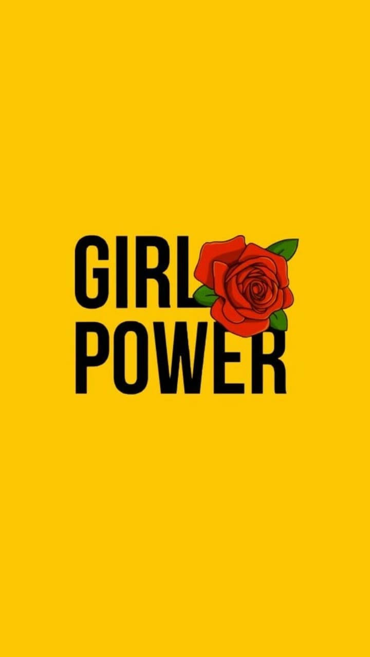 GIRL POWER, red rose, vibrant yellow background, HD Phone Wallpaper