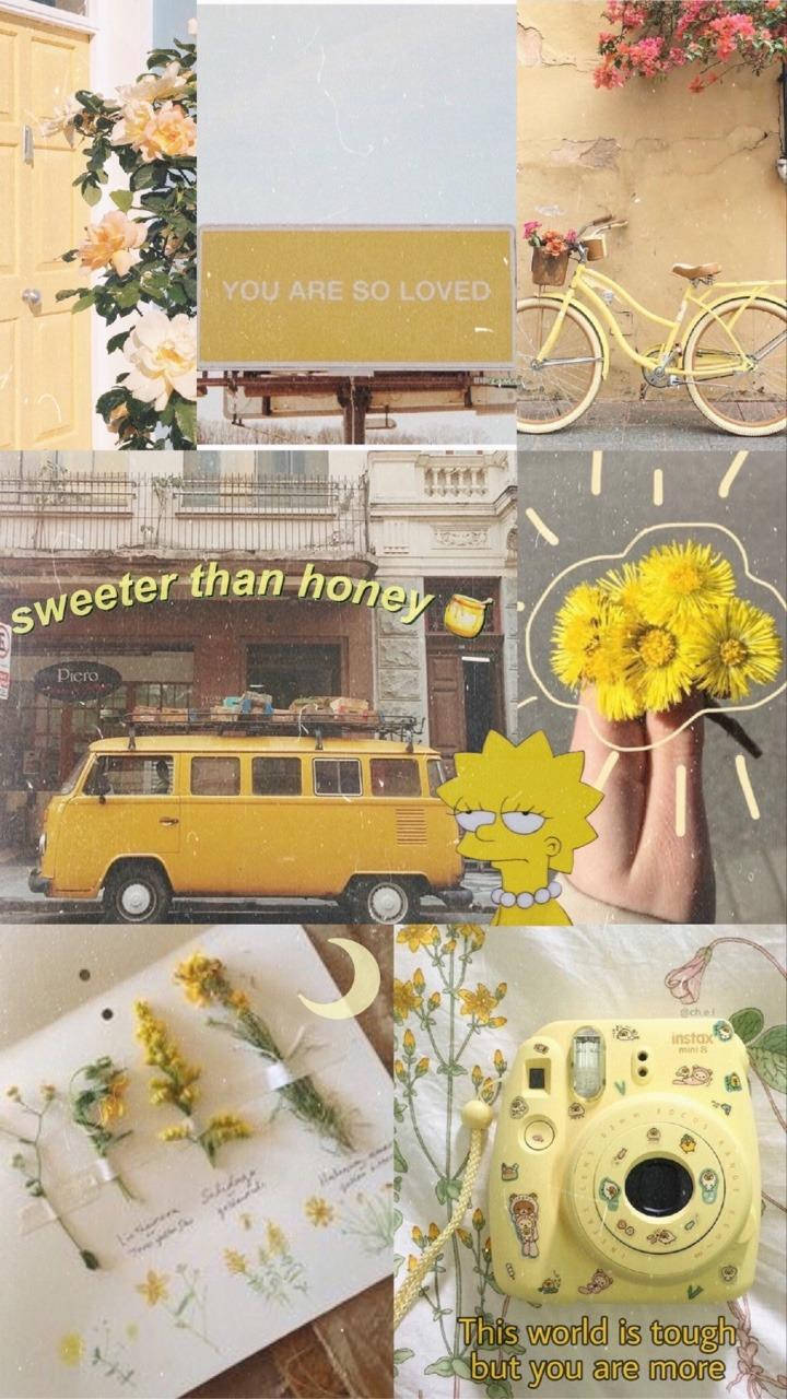 pastel yellow, vintage van, bicycle, HD Phone Wallpaper