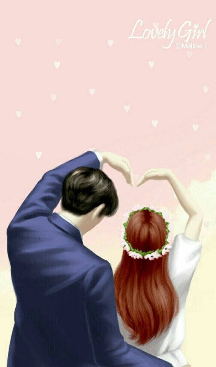 soft pink background, white hearts, couple seen from behind, SD Phone Wallpaper