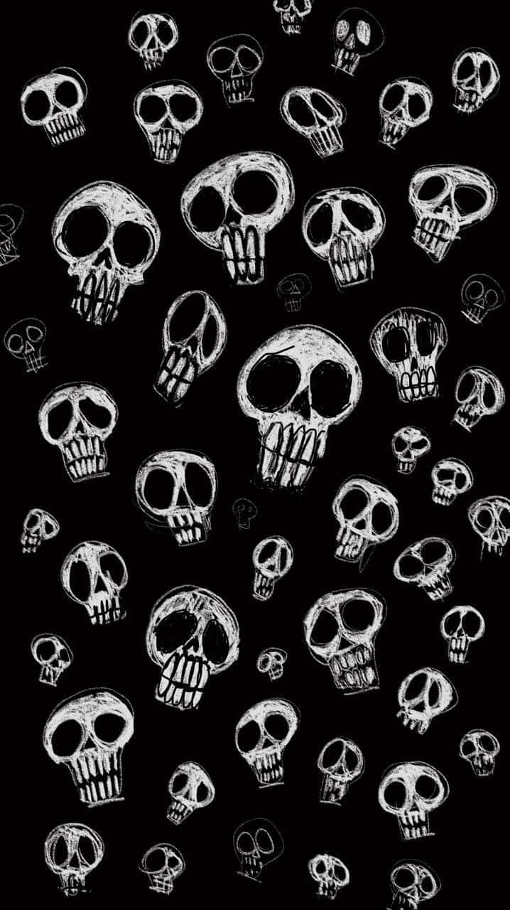 Cute Gothic, white chalk-style skulls, black background, HD Phone Wallpaper