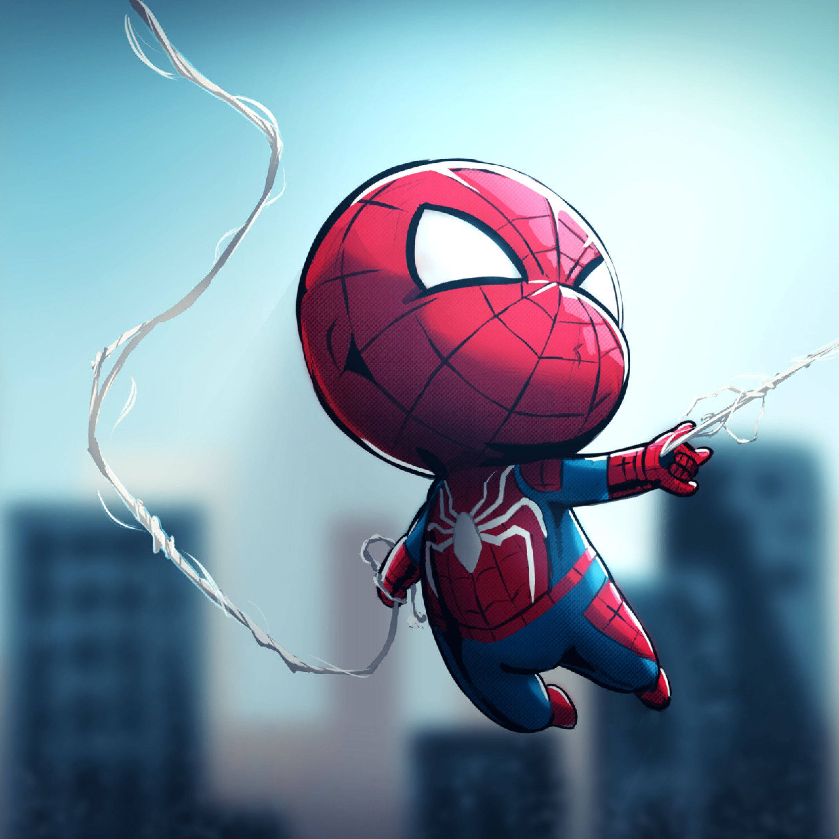 chibi Spider-Man, balloon, cityscape, 2K Desktop Wallpaper