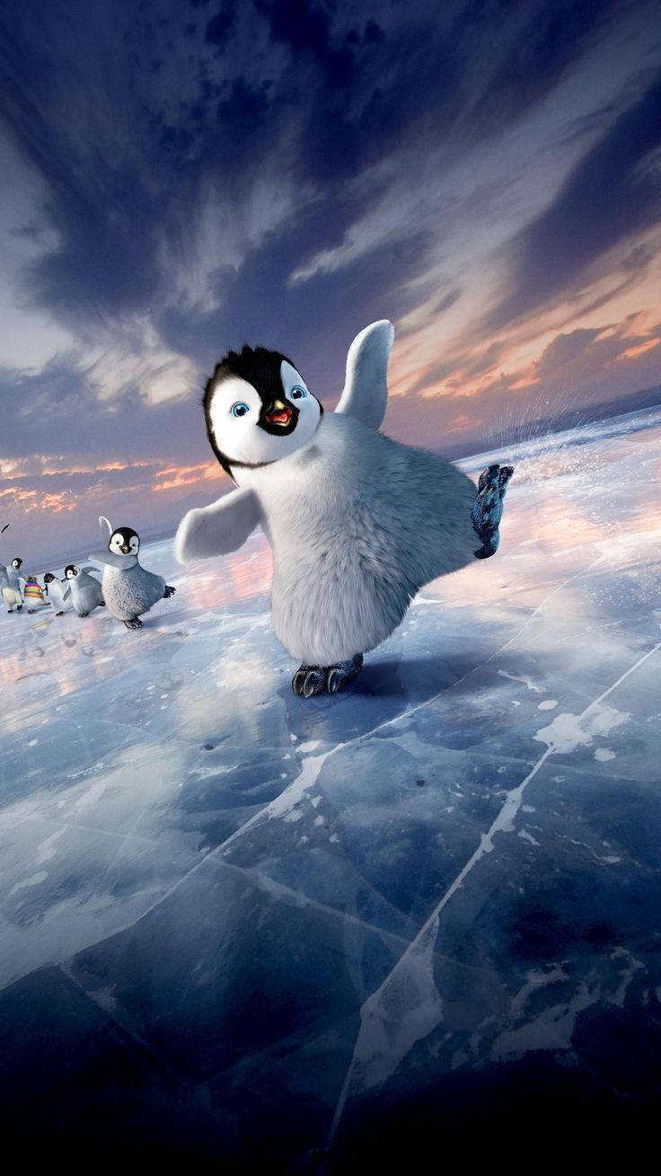 baby penguin, icy terrain, sunset, HD Phone Wallpaper