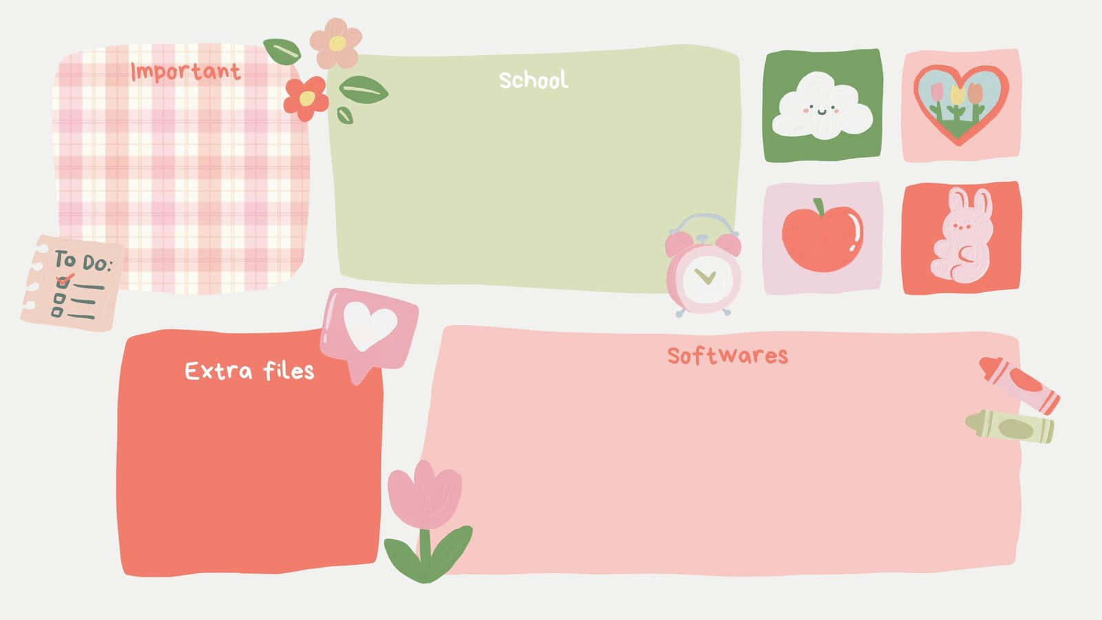 Pastel-colored, digital folder icons, cute illustrations, HD Desktop Wallpaper