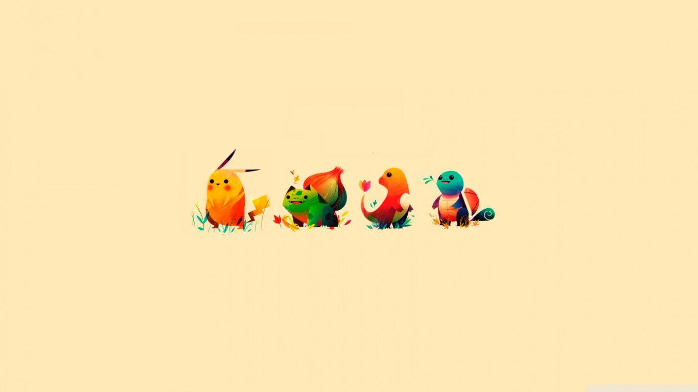 chibi pokemon, colorful cartoon creatures, plain beige background, HD Desktop Wallpaper