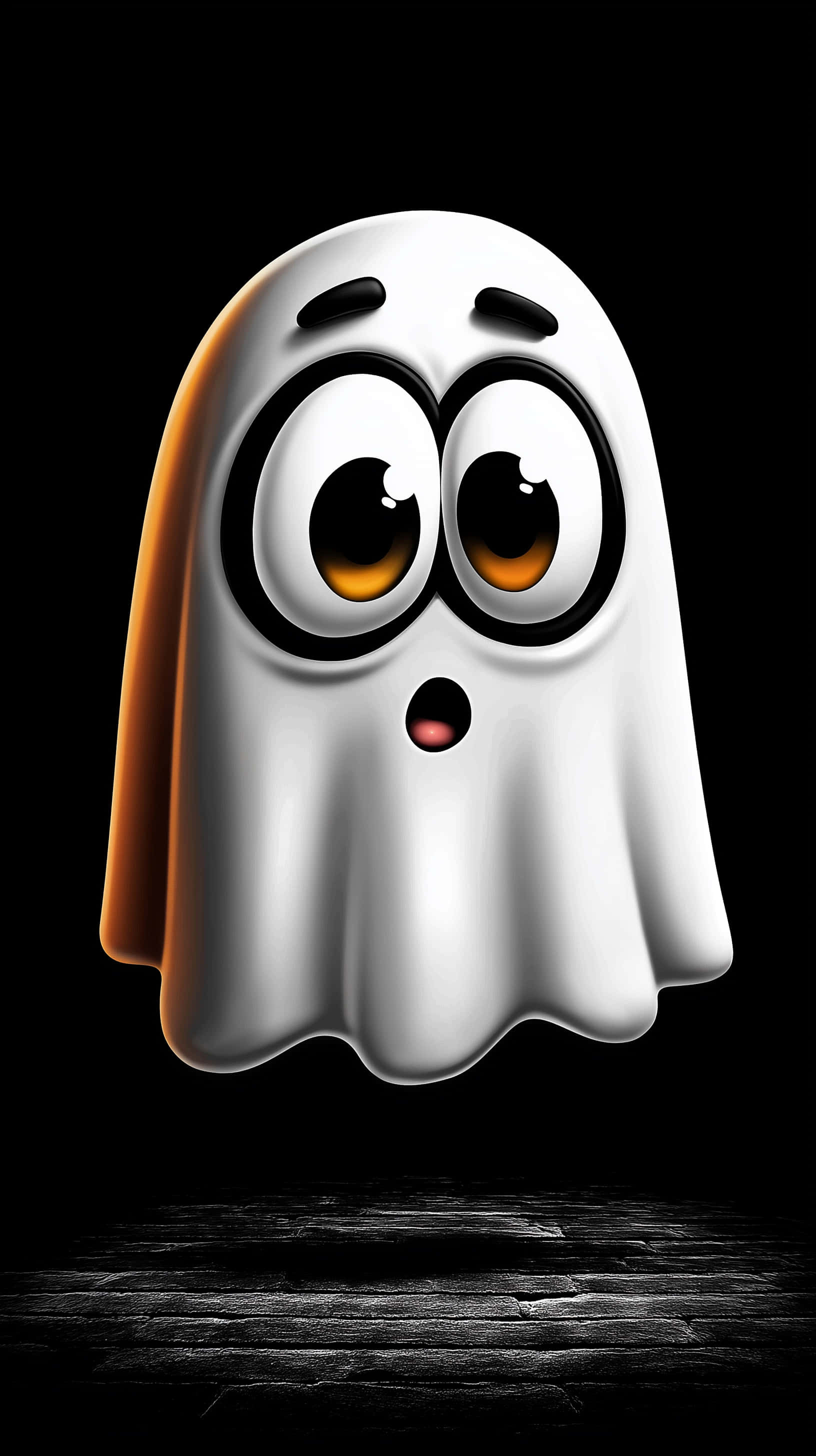 Cute 3D Ghost, amber eyes, surprised expression, 2K Phone Wallpaper