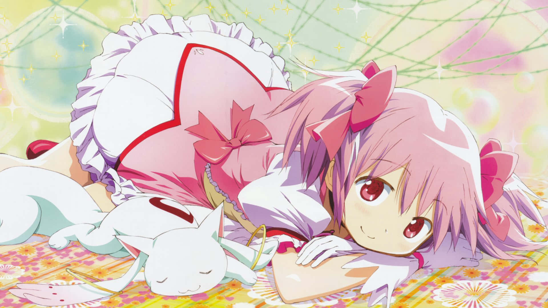 Cutecore, anime girl, white cat, Full HD Desktop Wallpaper