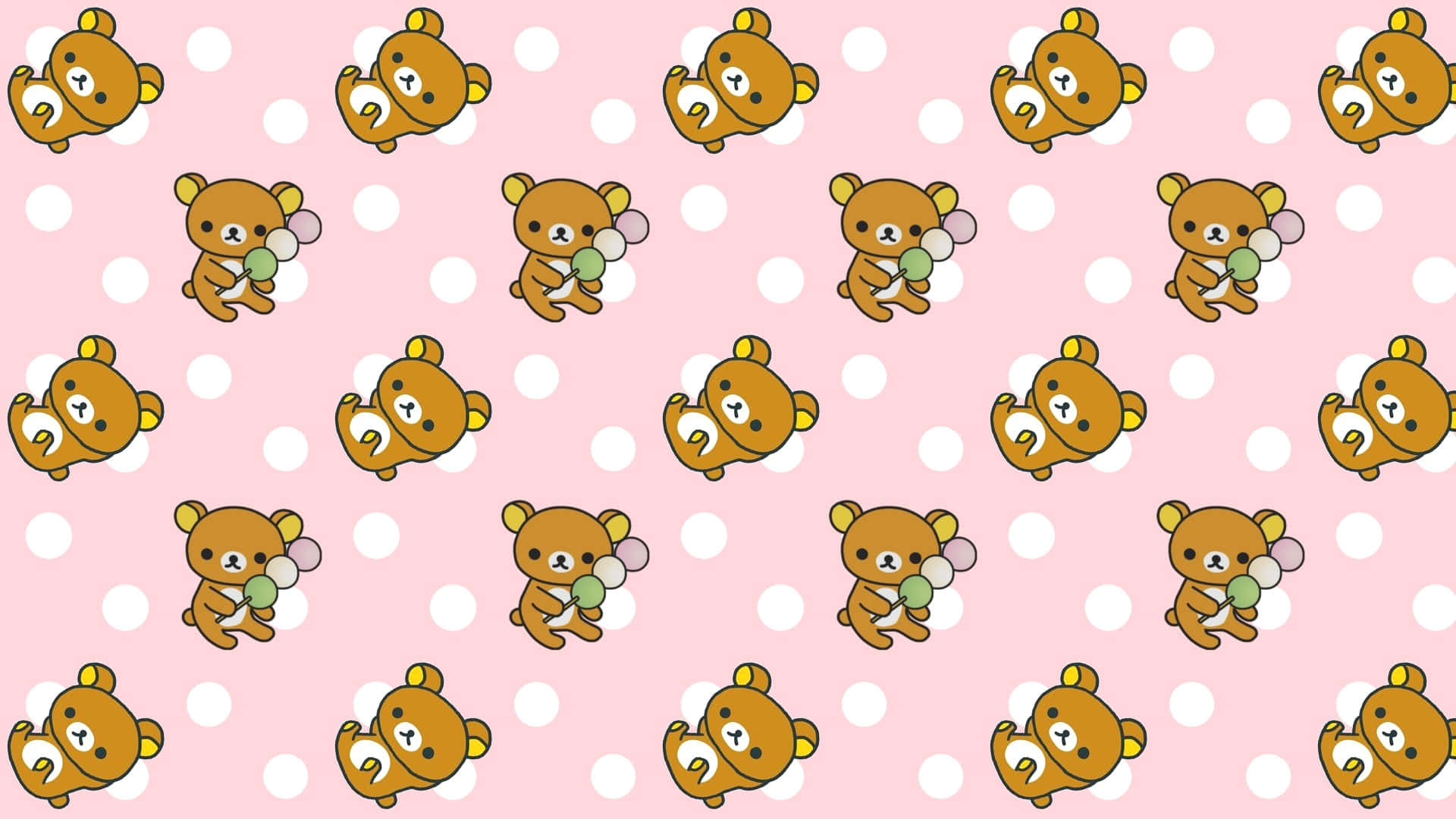 kawaii bears pattern, pink background, brown cartoon bears, Full HD Desktop Wallpaper