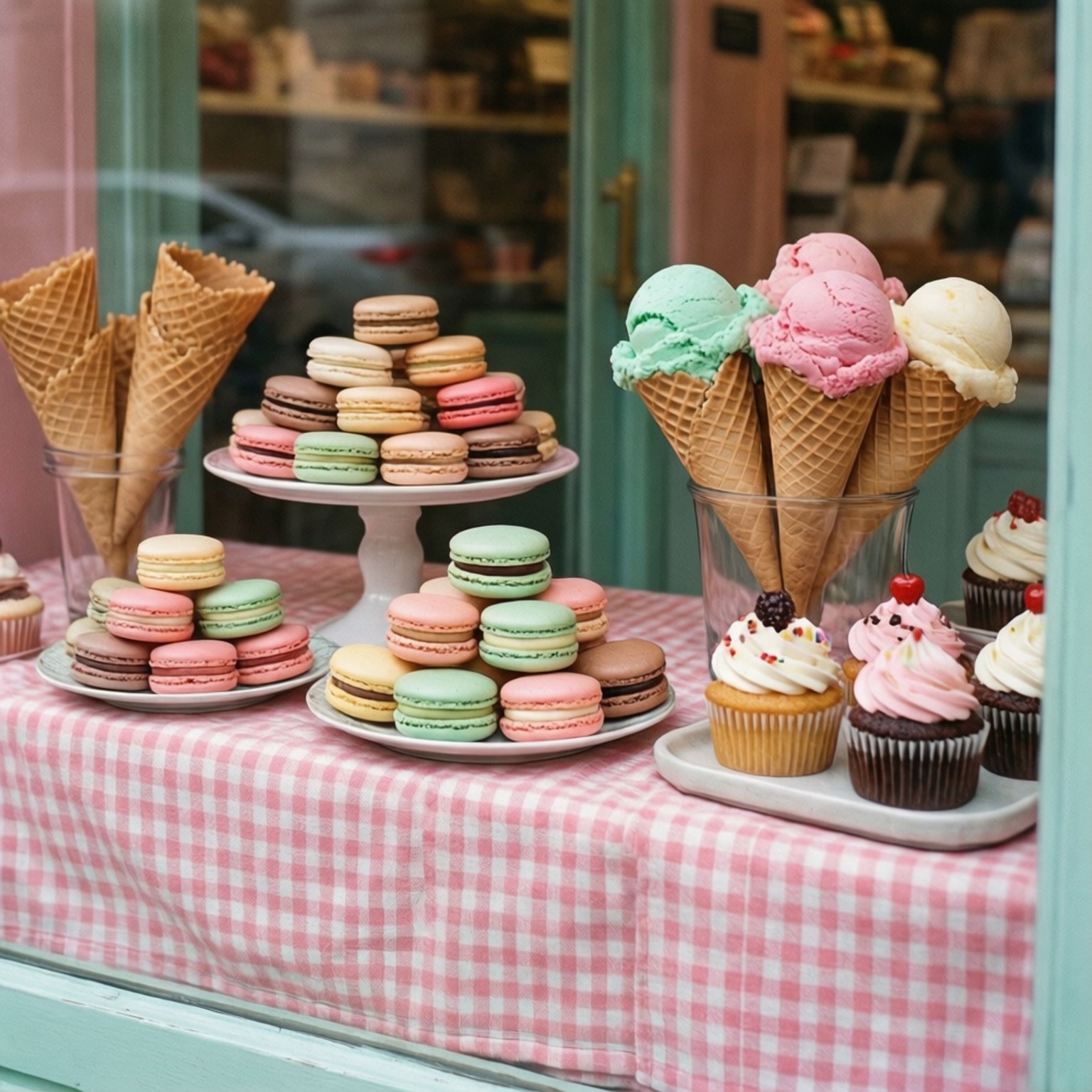 macarons, ice cream, pastel tones, HD Desktop Wallpaper