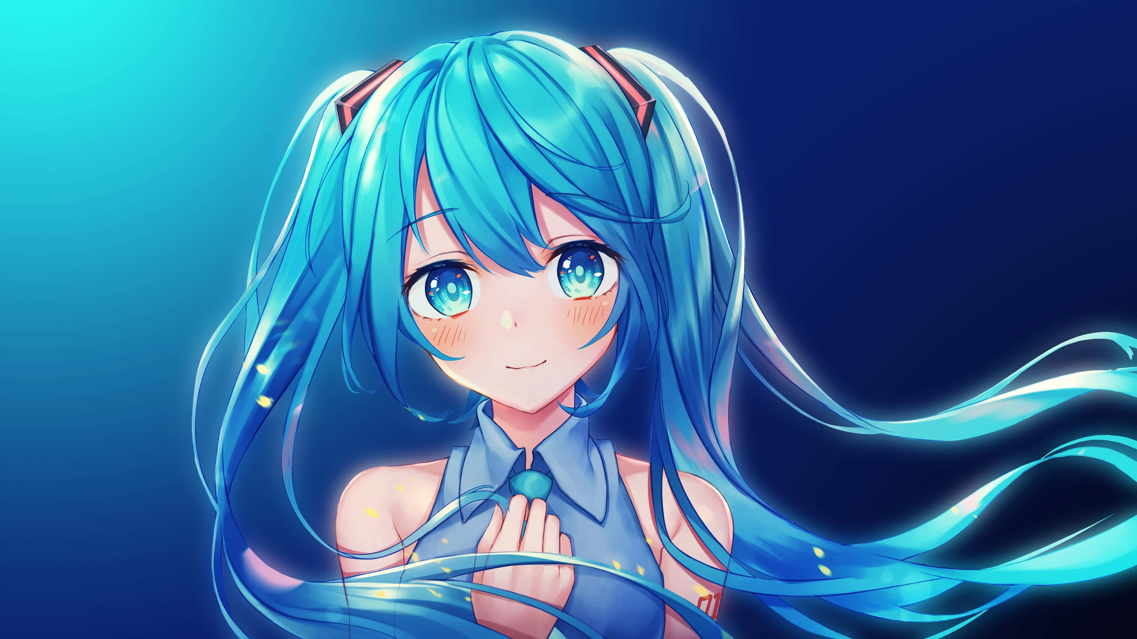 blue haired anime girl, turquoise hair, glowing eyes, 4K Desktop Wallpaper