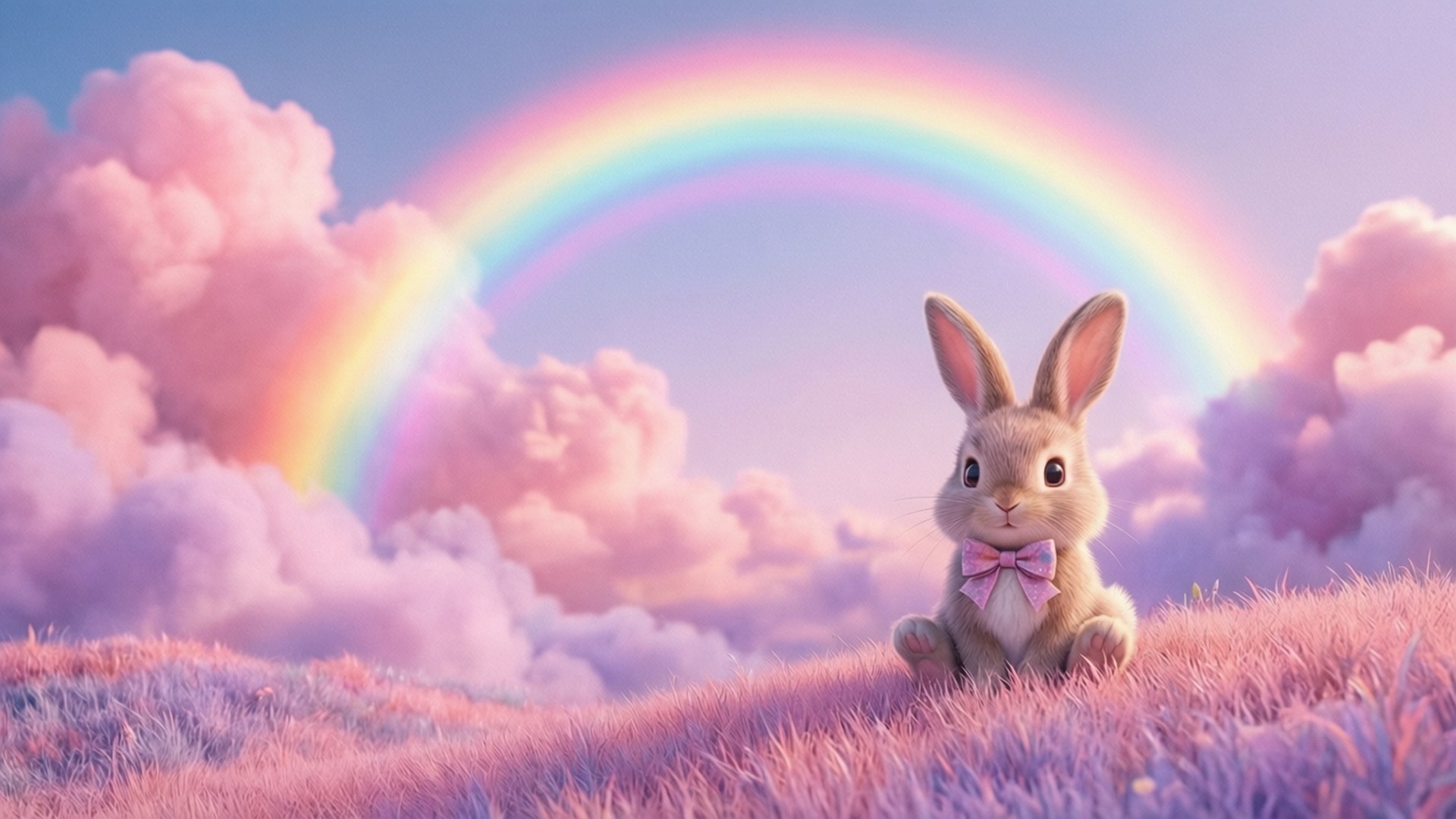 bunny, rainbow, pastel landscape, Full HD Desktop Wallpaper