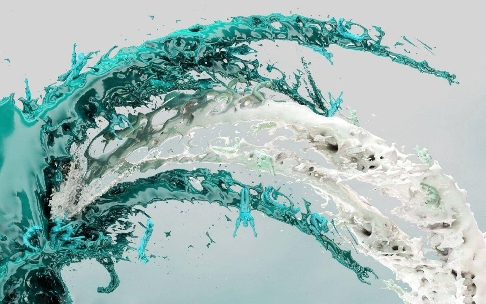 liquid cyan white paint splash, turquoise, white, Full HD Desktop Wallpaper