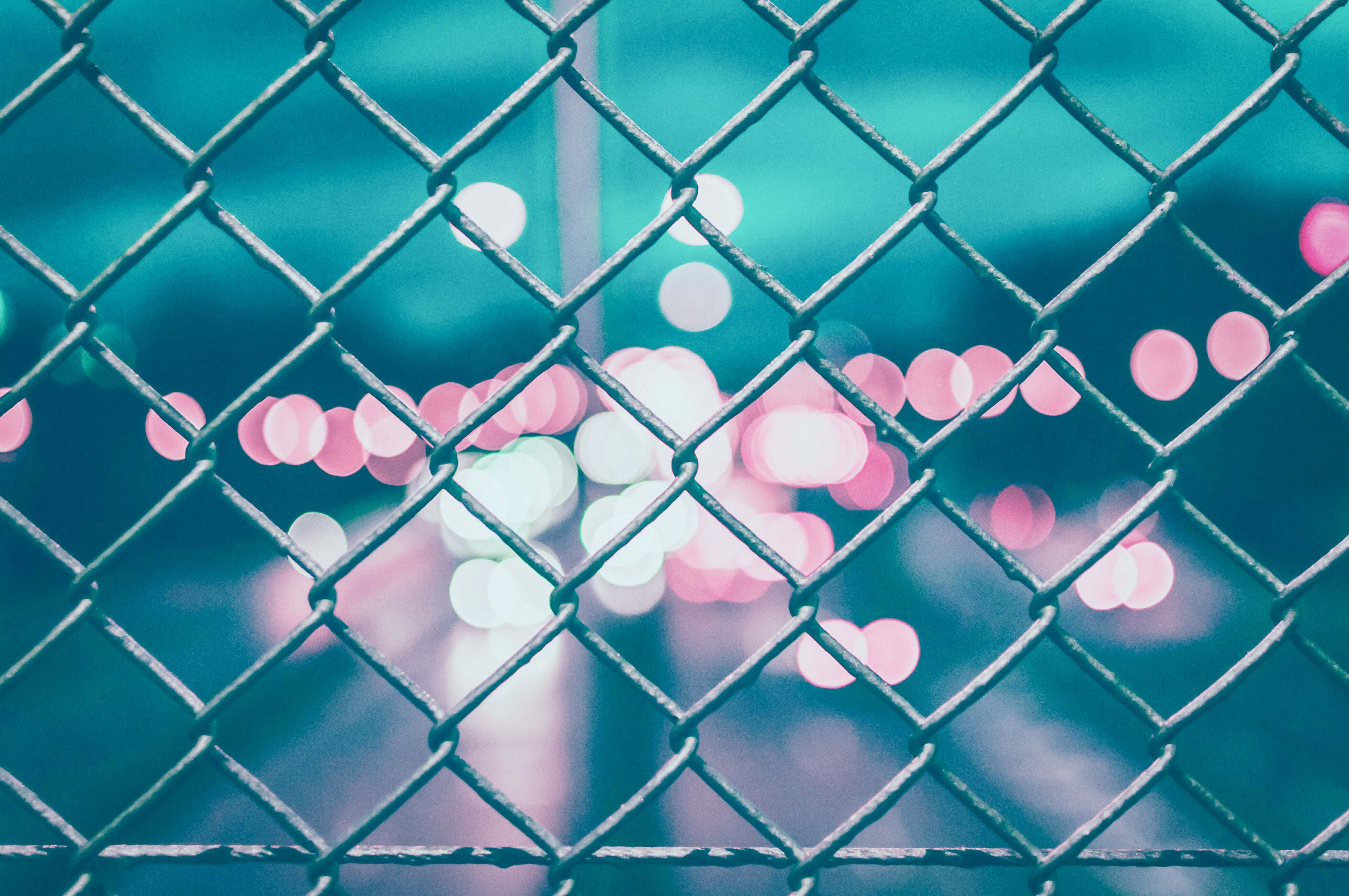 Cyan Aesthetic, teal background, chain-link fence, 4K Desktop Wallpaper