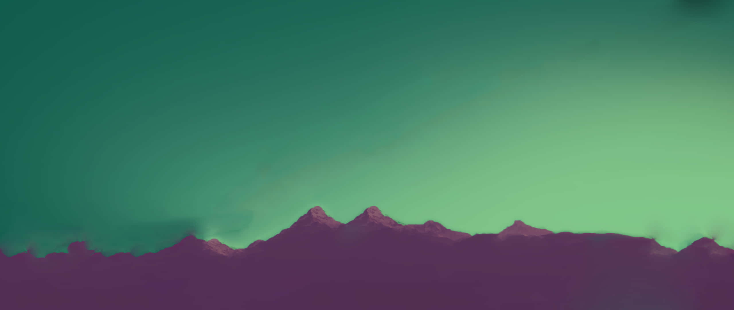Mountain Range Silhouette, deep purple, gradient teal and green sky, 2K Desktop Wallpaper