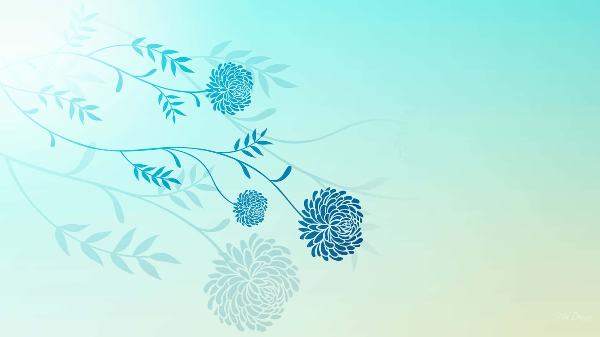 calming blues, delicate blue floral branches, layered petals, Full HD Desktop Wallpaper