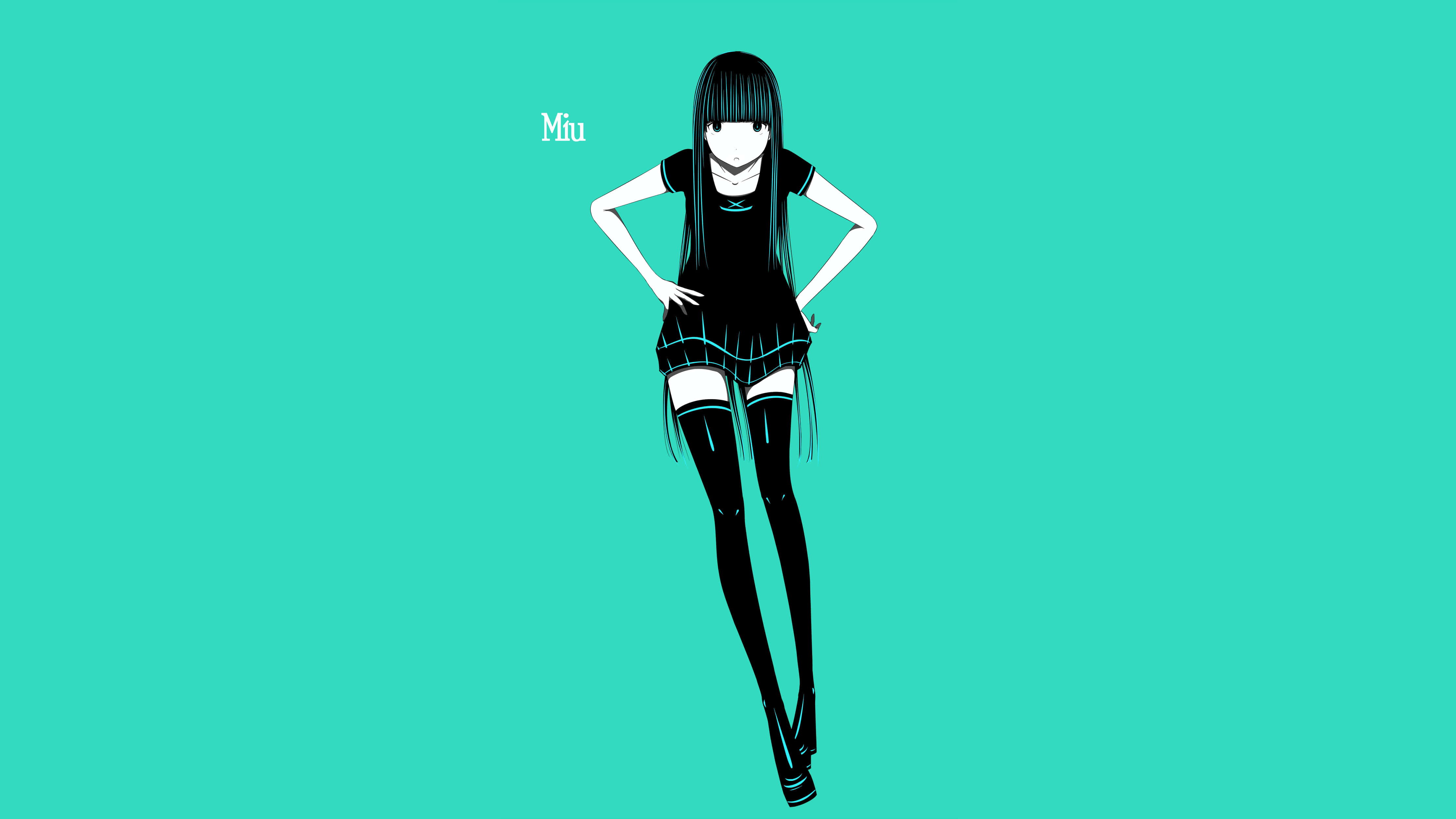 Cyan Aesthetic, anime girl, black hair, 4K Desktop Wallpaper