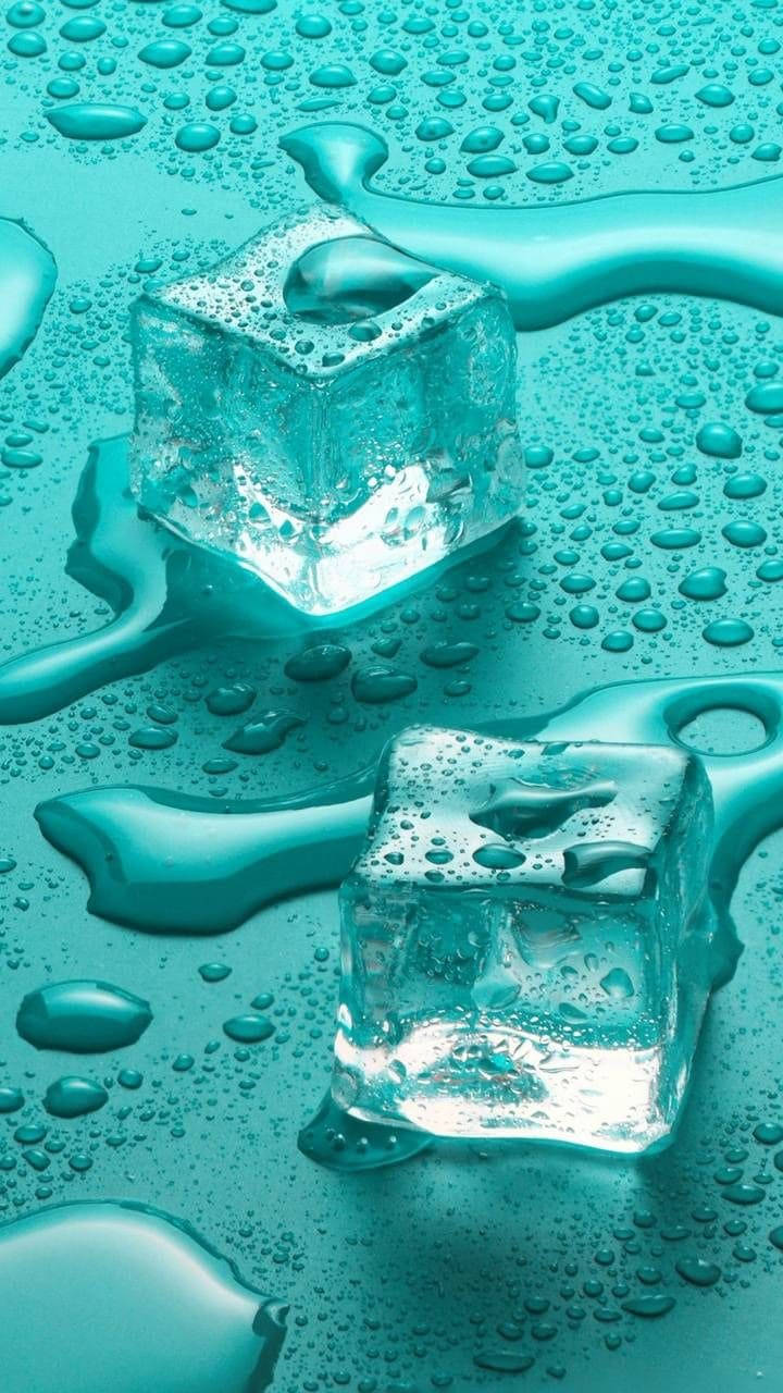Cyan Ice Cubes, translucent ice cubes, pool of water, HD Phone Wallpaper