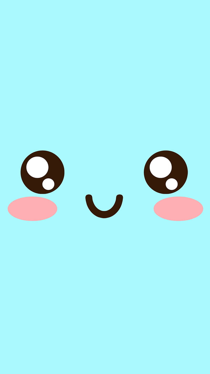Cyan, minimalist cartoon face, big brown eyes, HD Phone Wallpaper