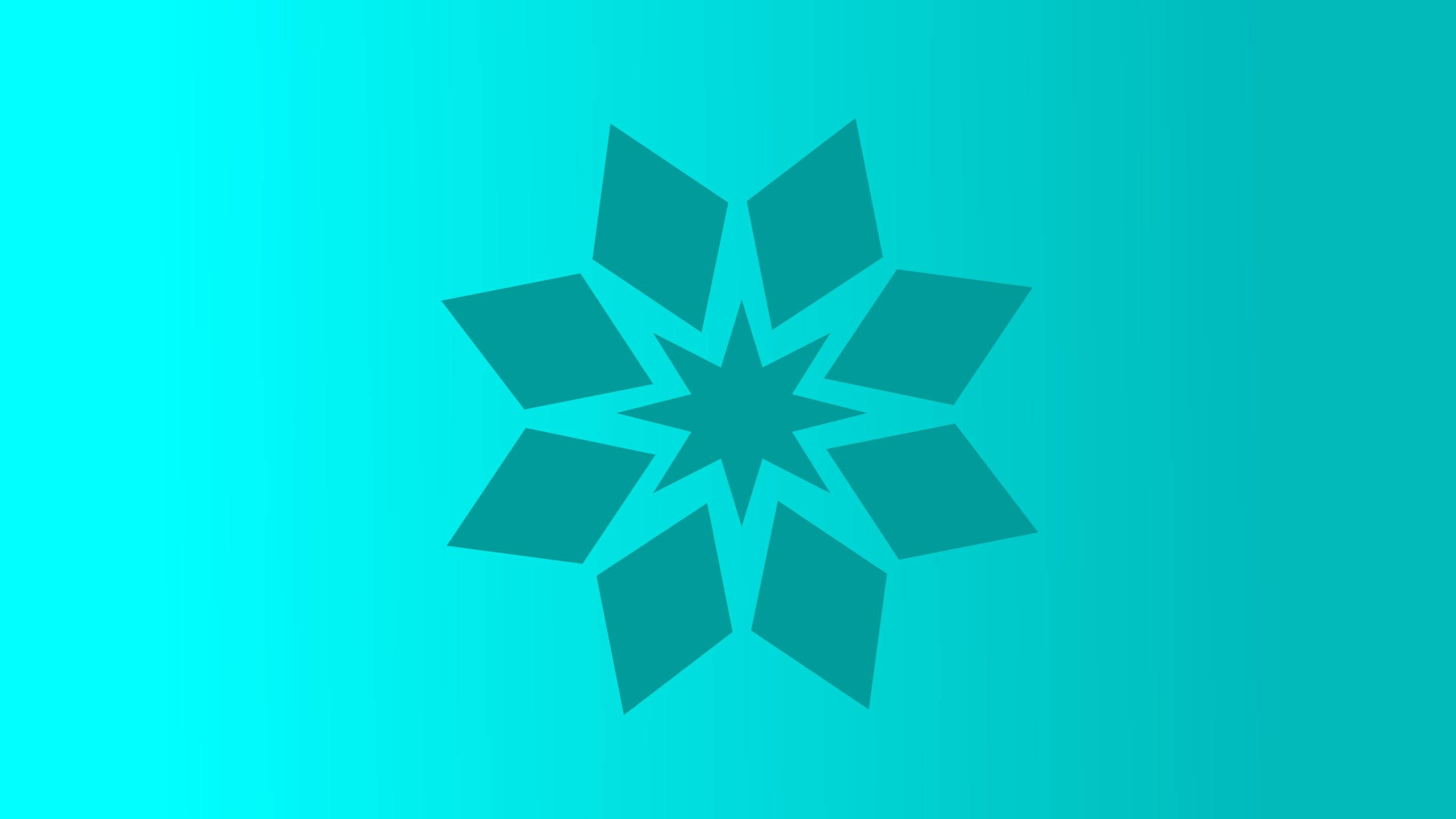 cyan, teal, geometric starburst logo, 2K Desktop Wallpaper