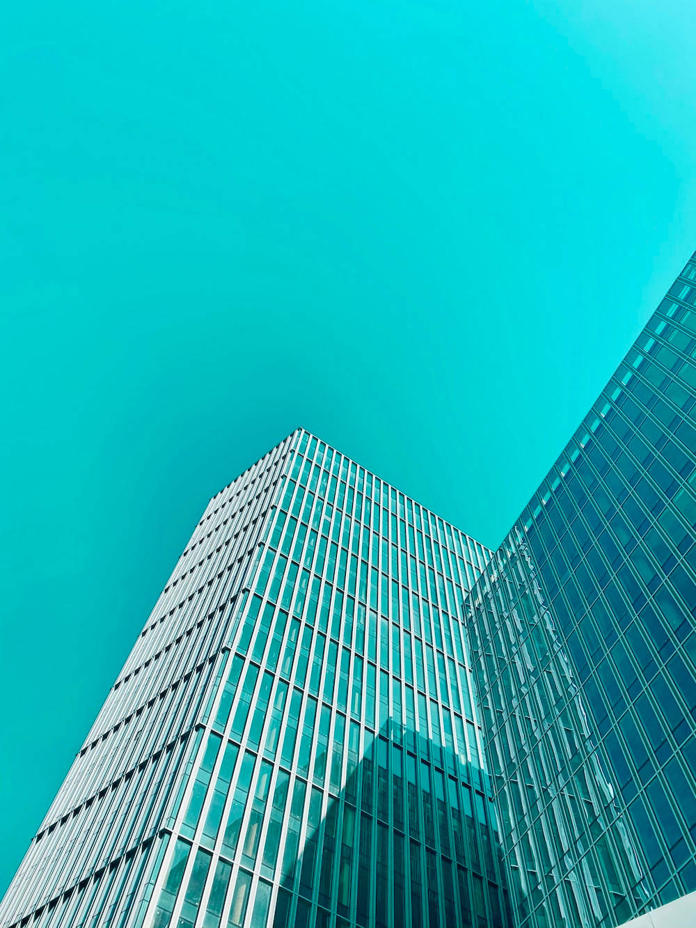 Cyan Sky And Building, vibrant turquoise sky, glass skyscrapers, HD Phone Wallpaper