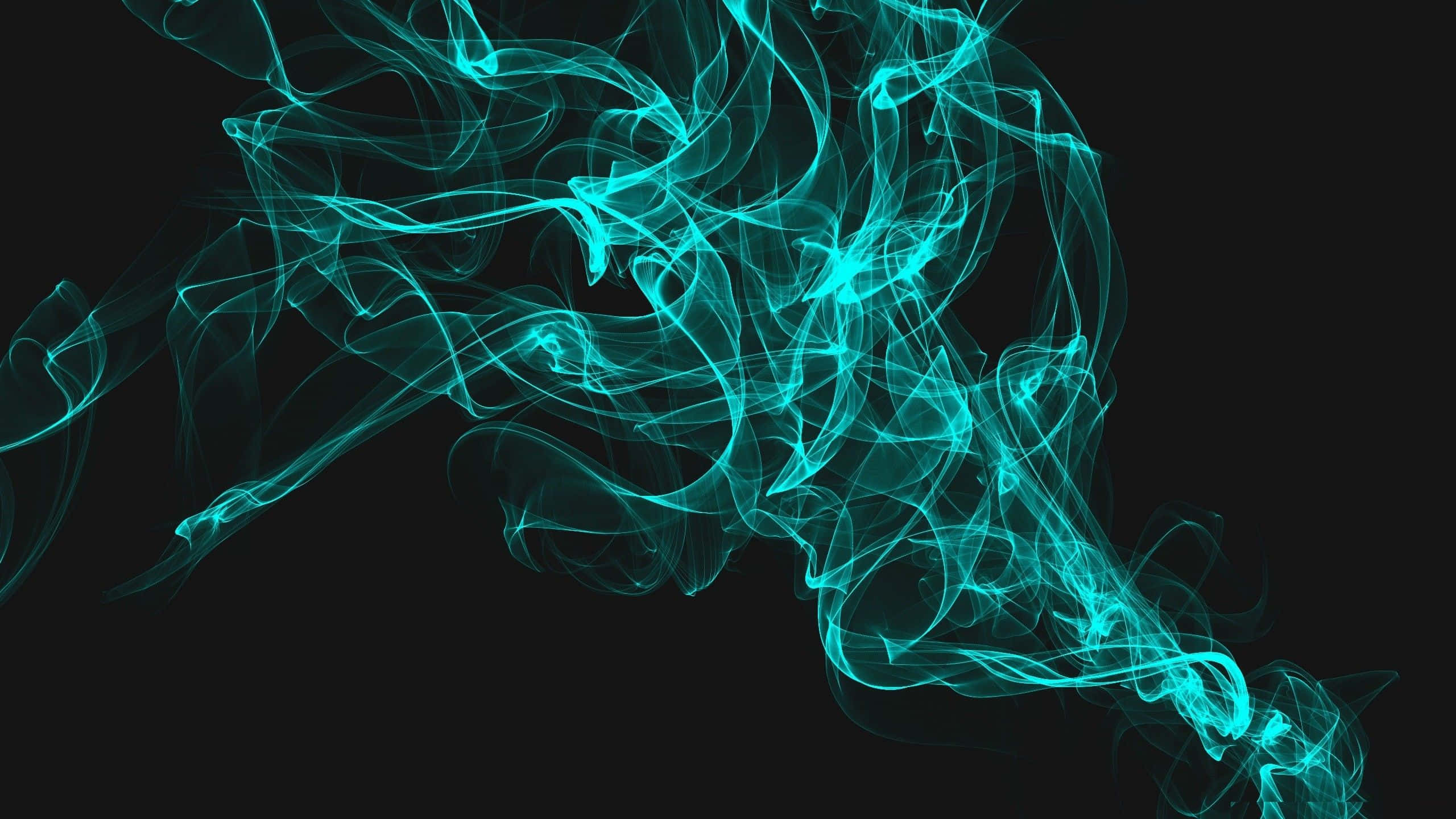cyan aesthetic, turquoise smoke, deep black background, 2K Desktop Wallpaper