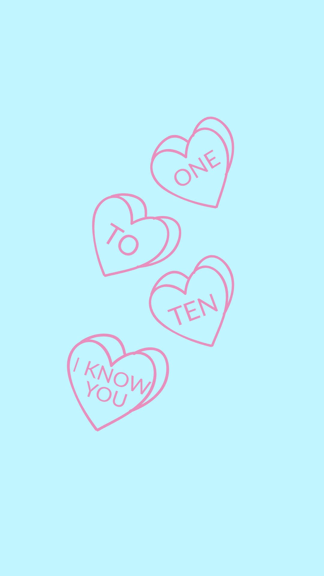 pastel blue, light blue background, pink outlined candy hearts, Full HD Phone Wallpaper