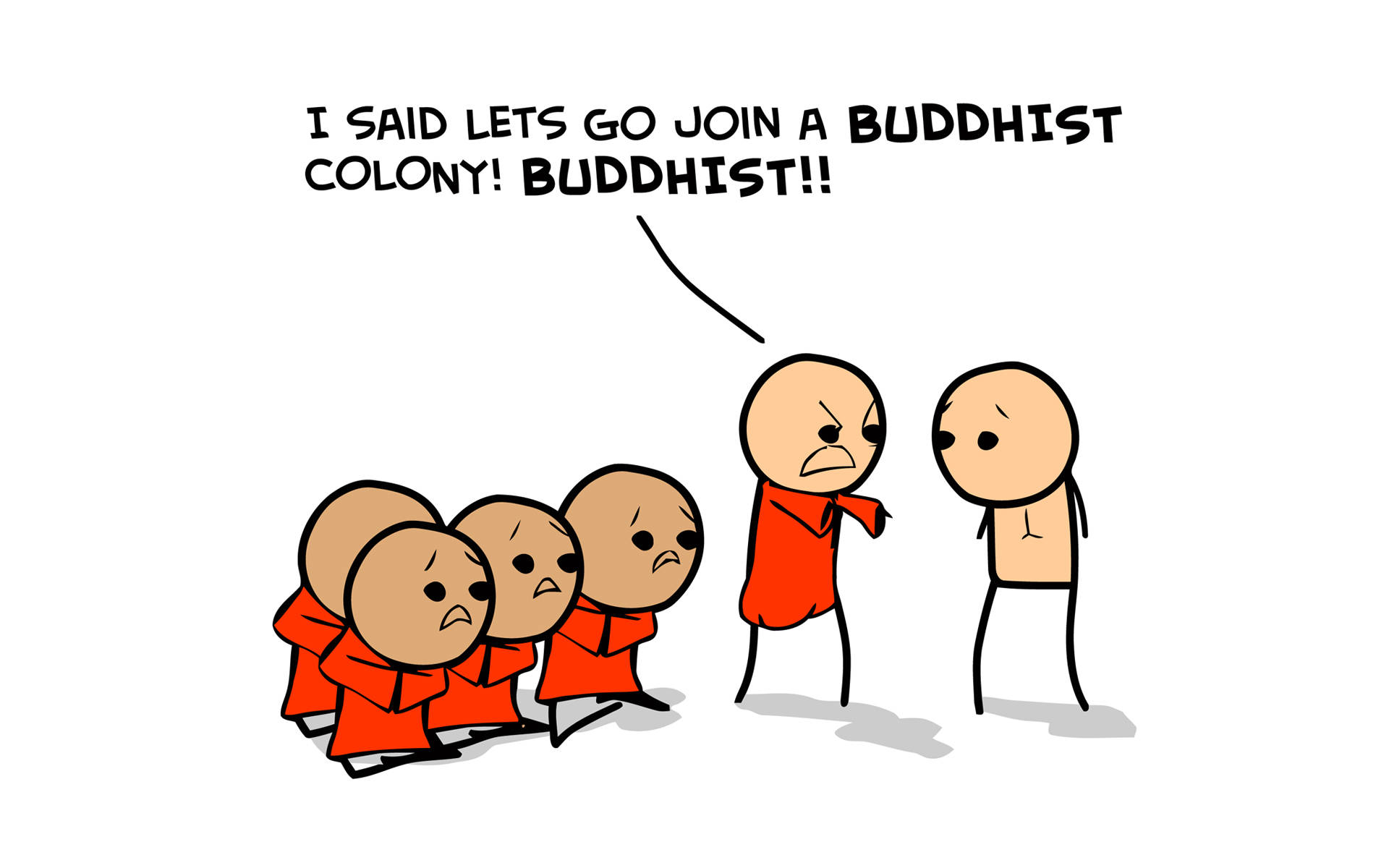 Cyanide And Happiness, stick figures, orange robes, Full HD Desktop Wallpaper