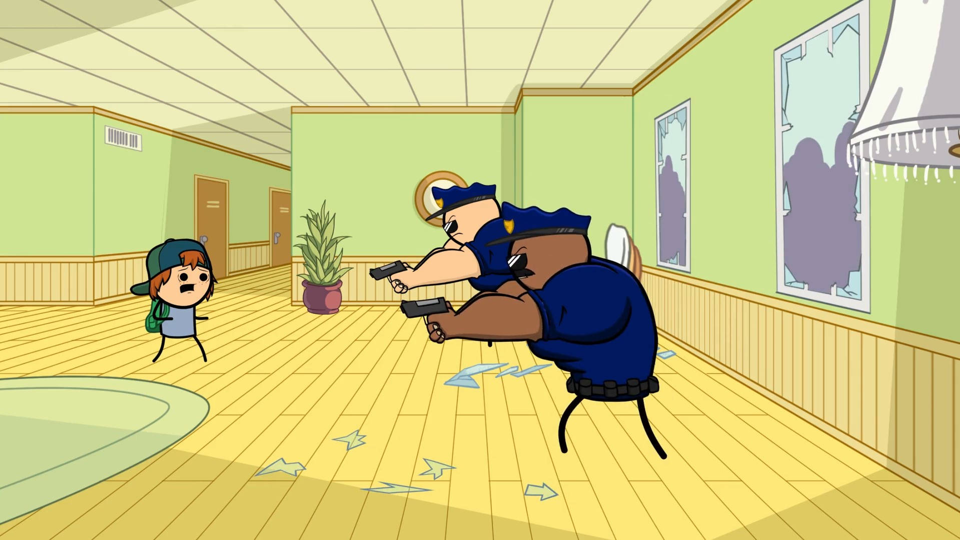 Cyanide And Happiness, cartoon bear police officer, two guns, HD Desktop Wallpaper