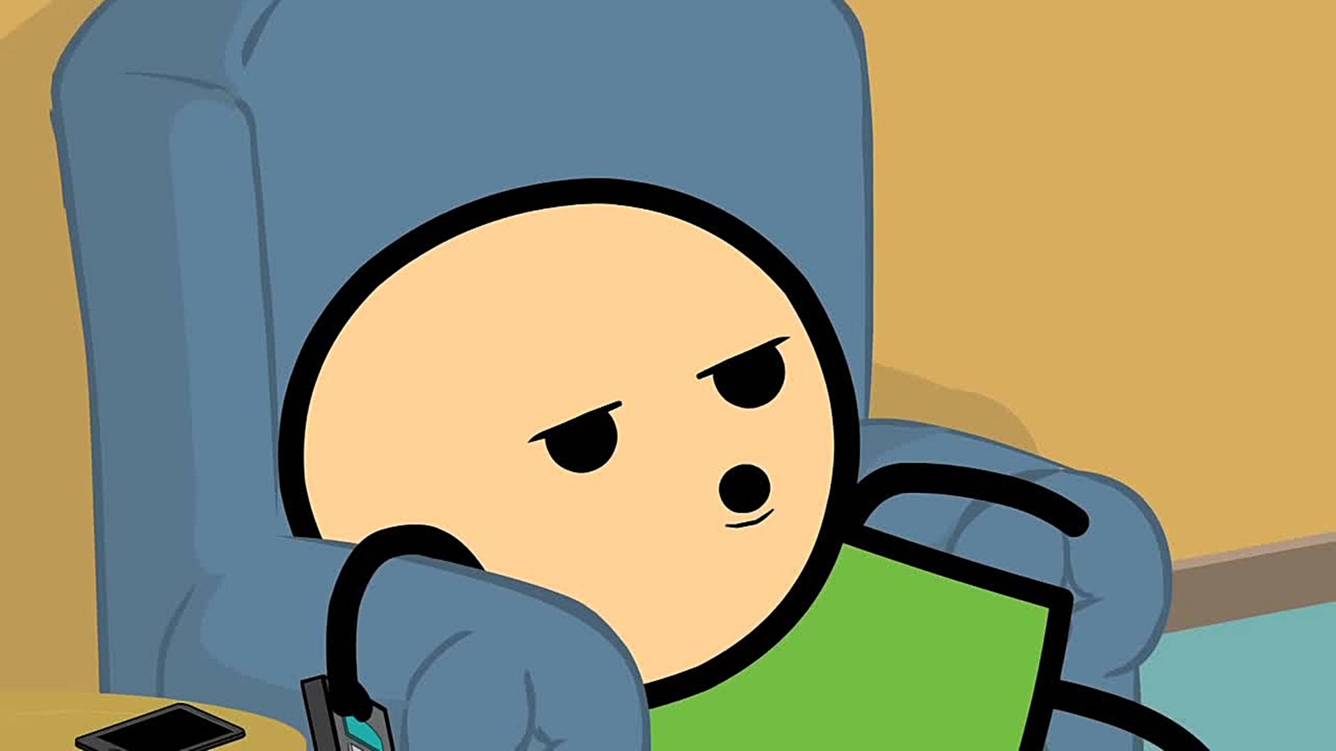 Cyanide And Happiness, blue armchair, green tablet, Full HD Desktop Wallpaper