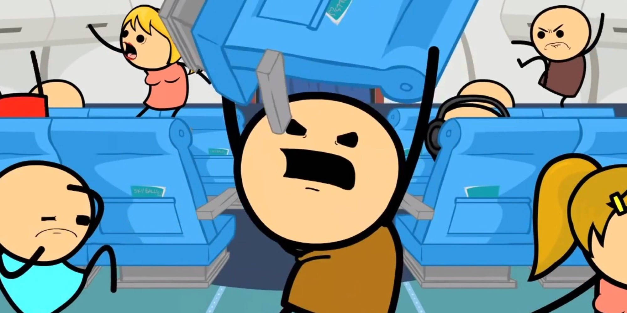 Cyanide And Happiness, stick figures, chaotic airplane cabin, Full HD Desktop Wallpaper