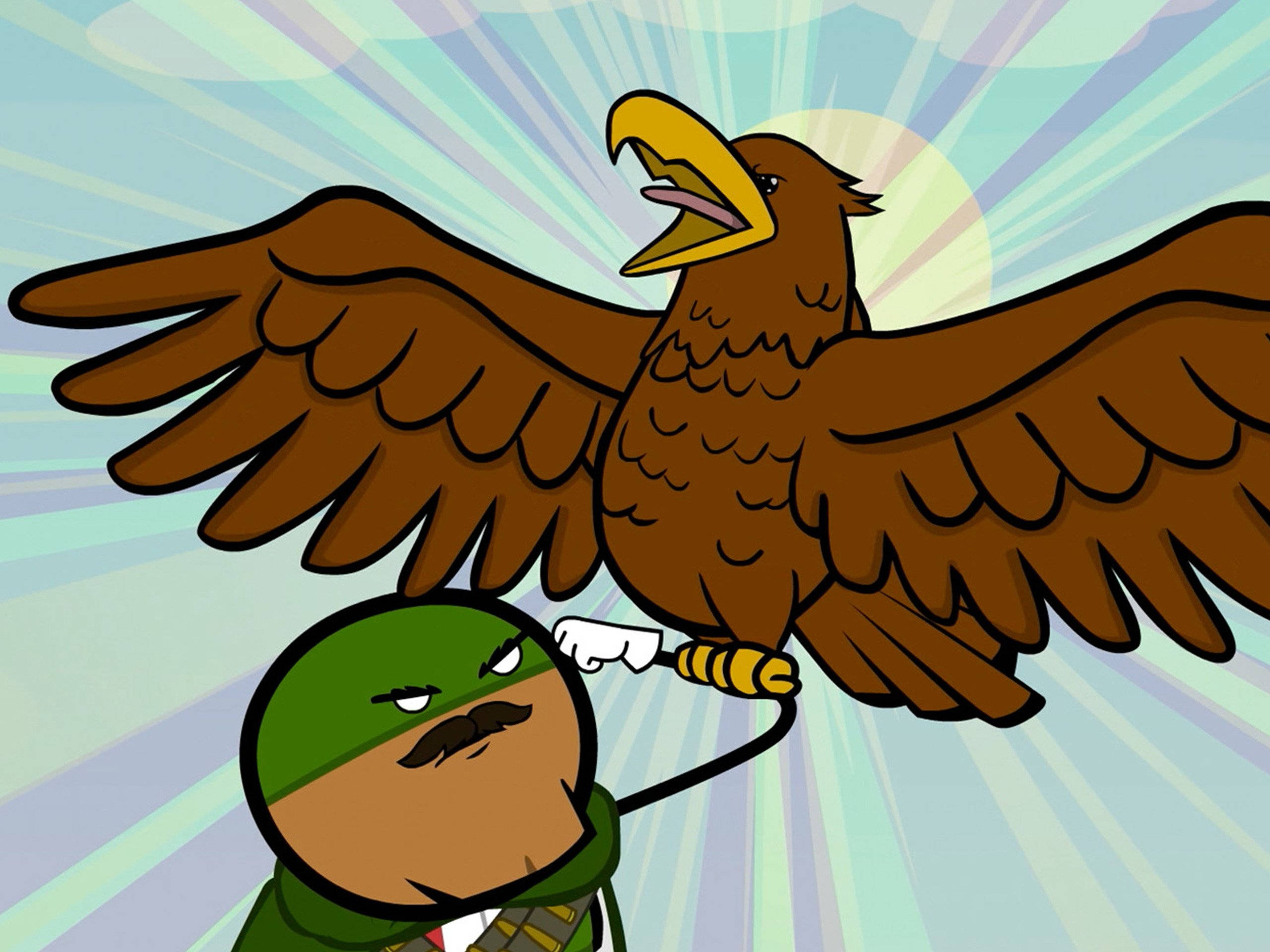 Cyanide And Happiness, eagle, green cartoon man, 2K Desktop Wallpaper