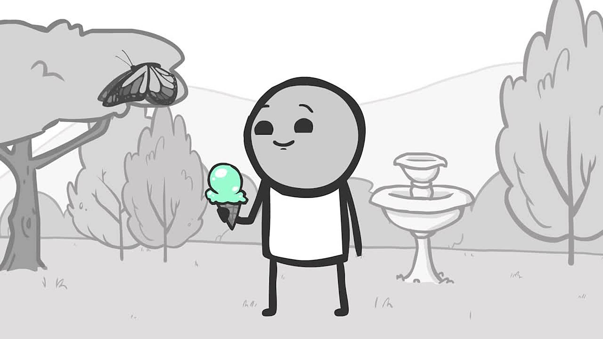 Cyanide And Happiness, mint ice cream cone, grayscale park, Full HD Desktop Wallpaper