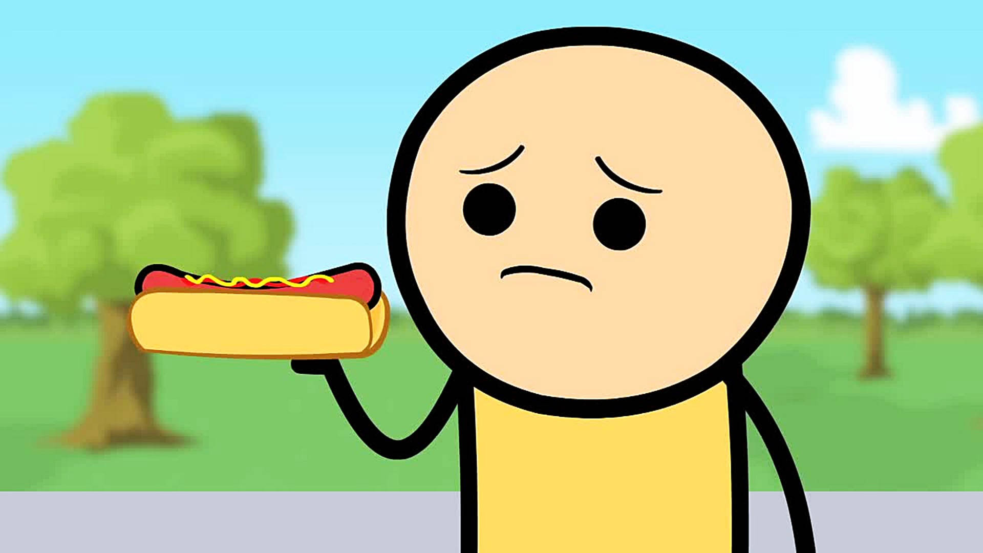 Cyanide And Happiness, sad hotdog, frowning face, Full HD Desktop Wallpaper